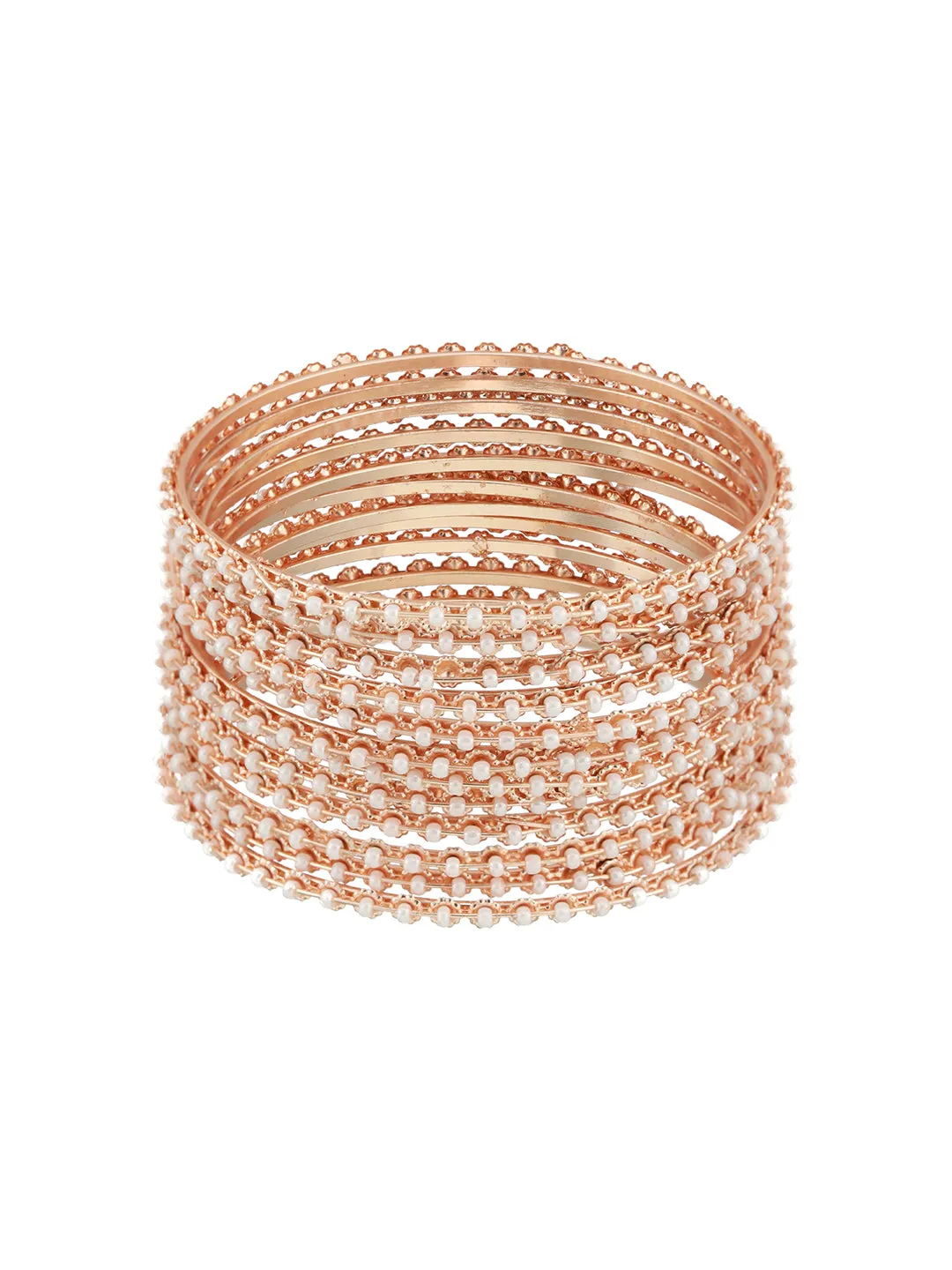 Set Of 12 Rose Gold-Plated Beaded Bangles