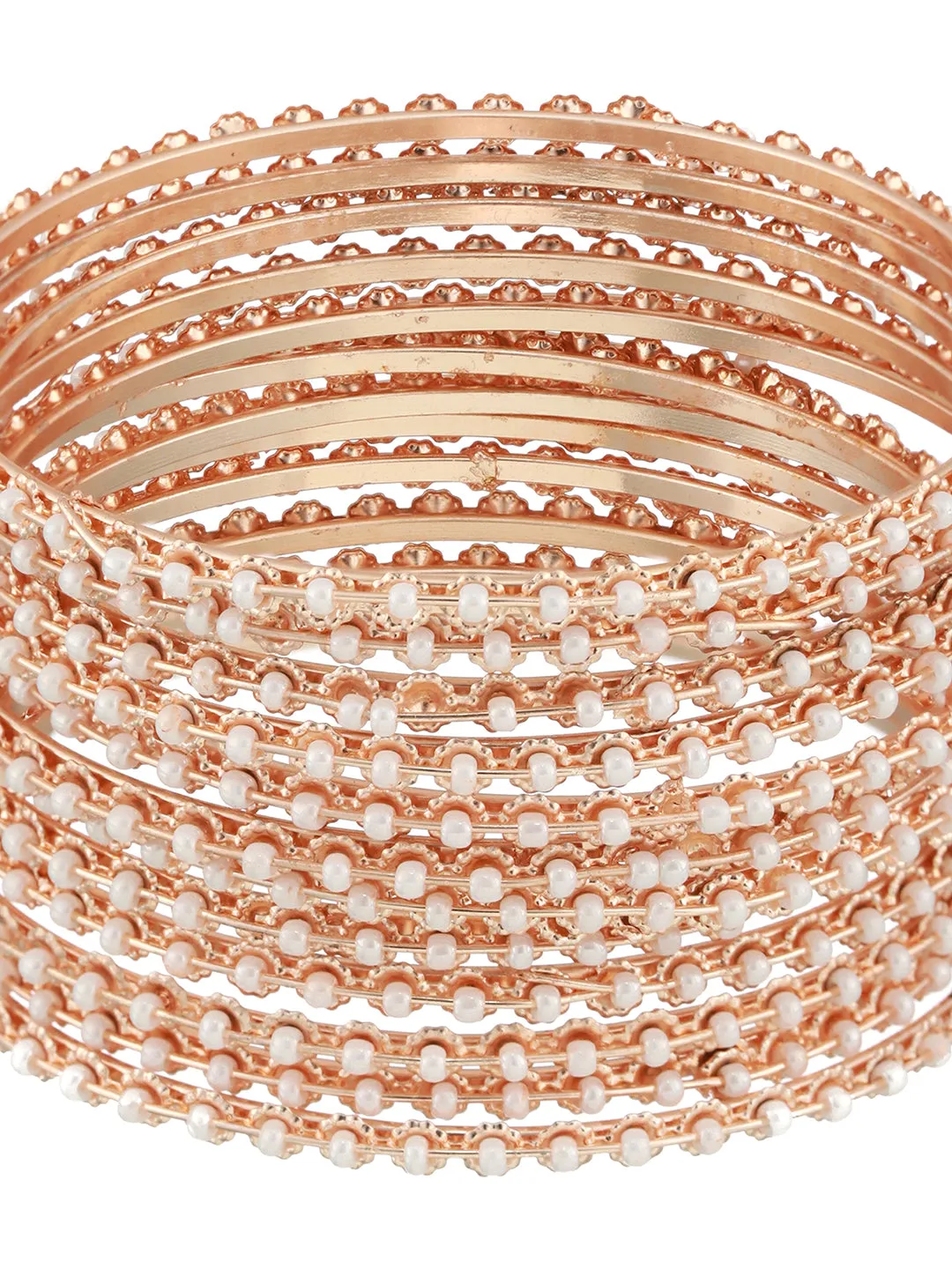 Set Of 12 Rose Gold-Plated Beaded Bangles