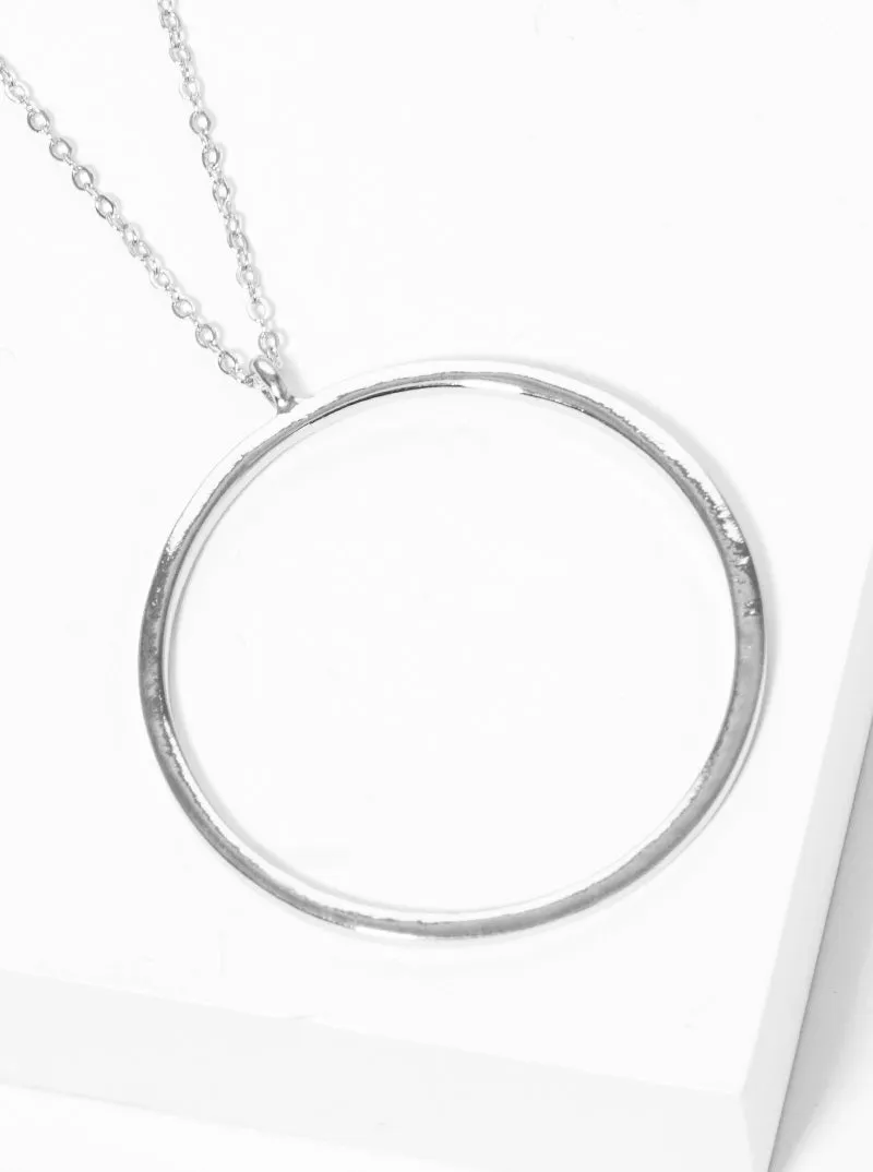 Silver Circle Pendant Long Necklace