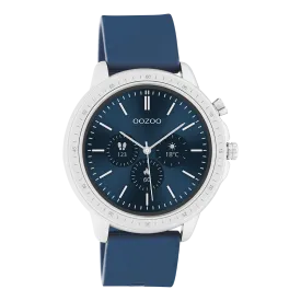 Silver coloured OOZOO smartwatch with dark blue rubber strap - Q00315