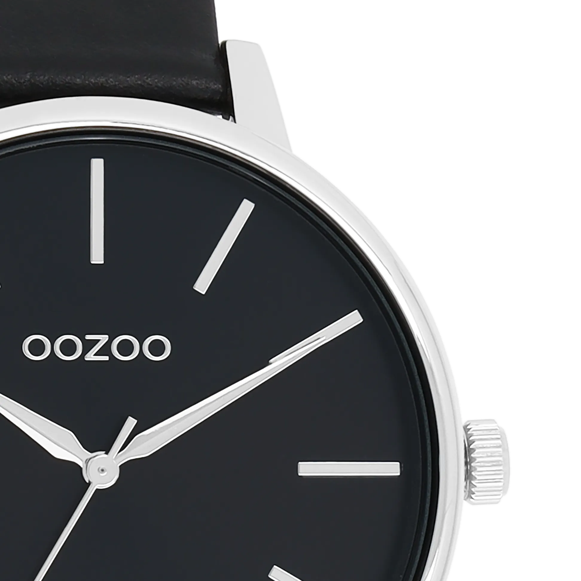 Silver coloured OOZOO watch with black leather strap - C11293