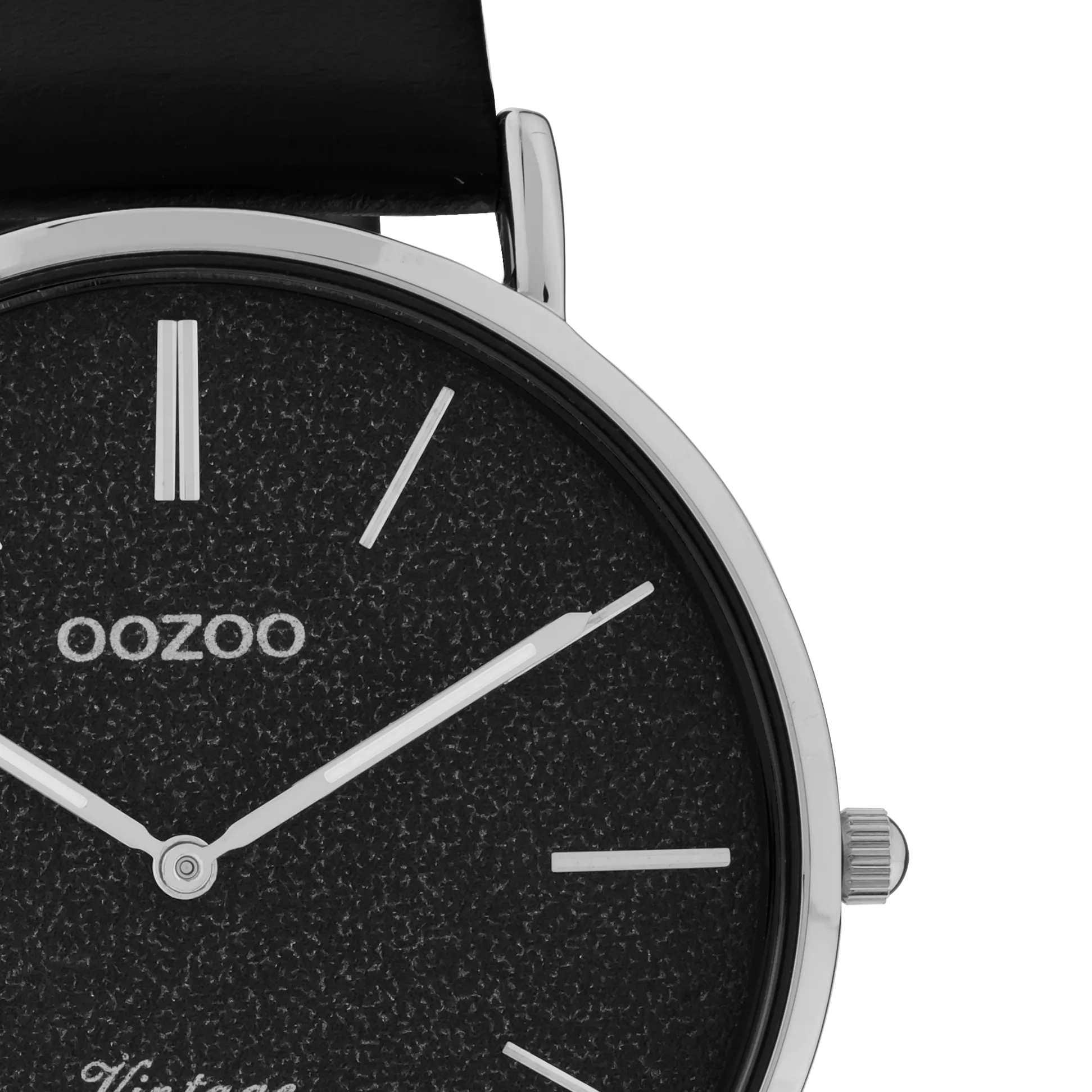 Silver coloured OOZOO watch with black leather strap - C20168