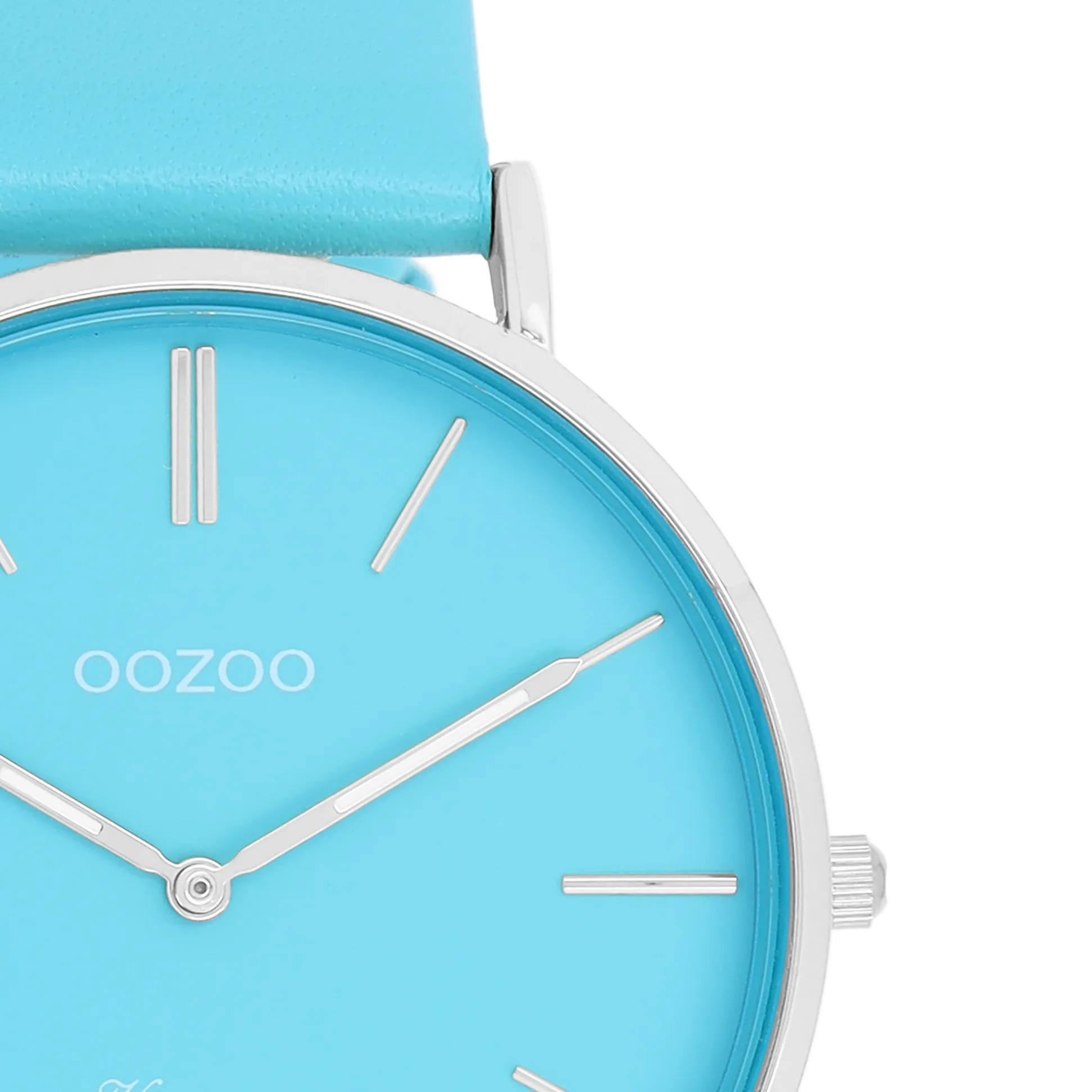 Silver coloured OOZOO watch with bright blue leather strap - C20322