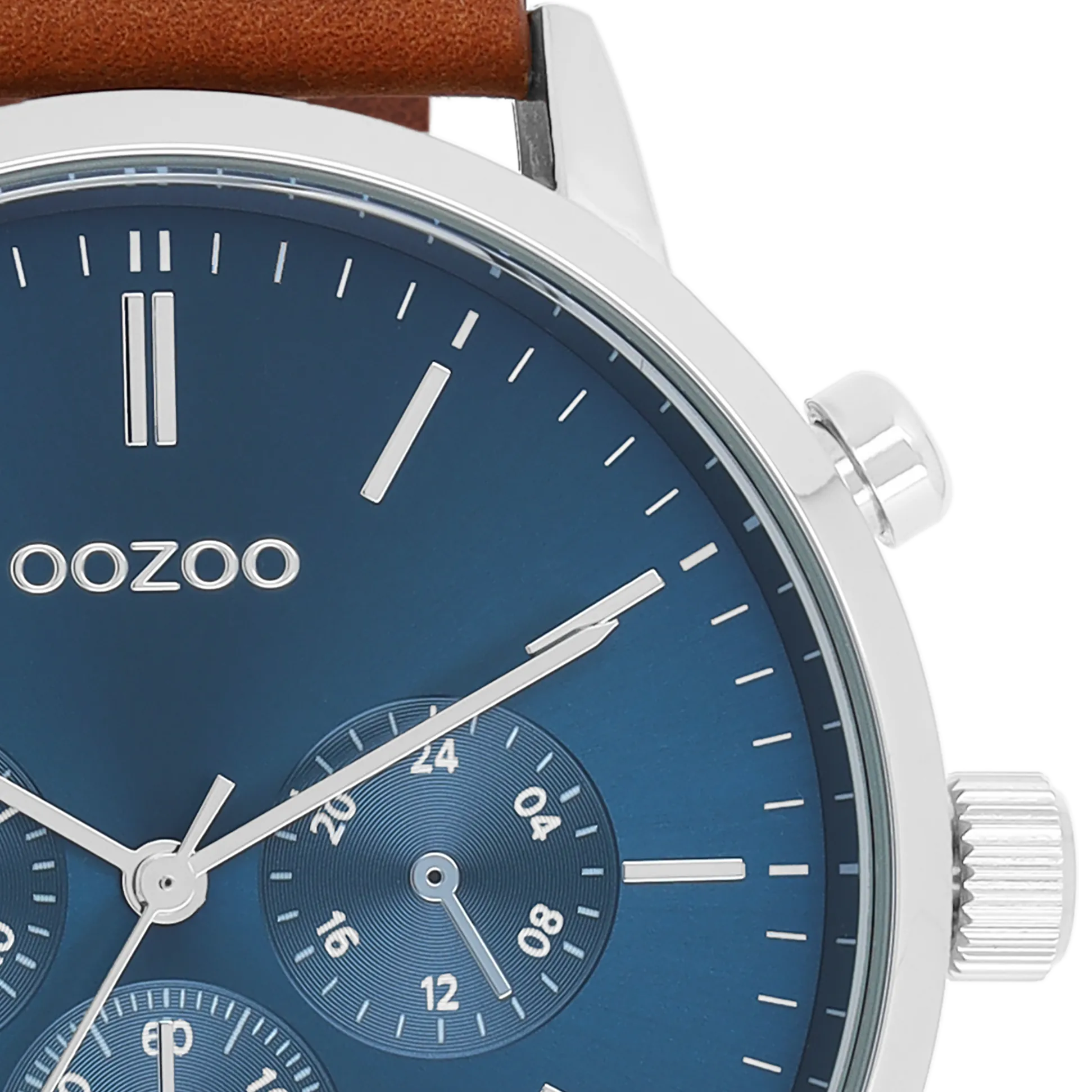 Silver coloured OOZOO watch with brown leather strap - C11200