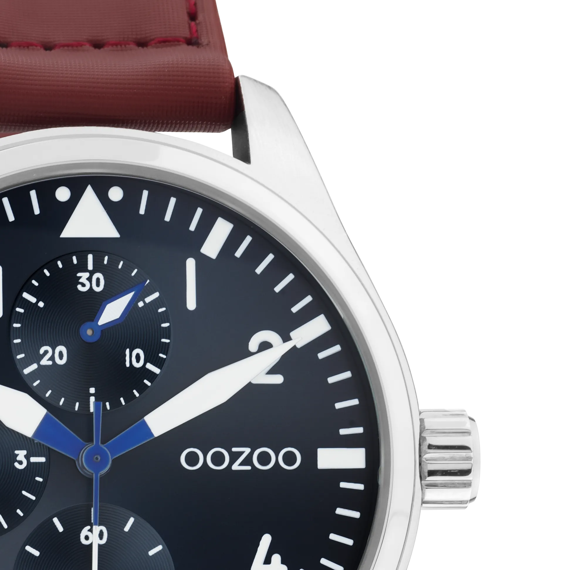 Silver coloured OOZOO watch with brown  velcro strap - C11006