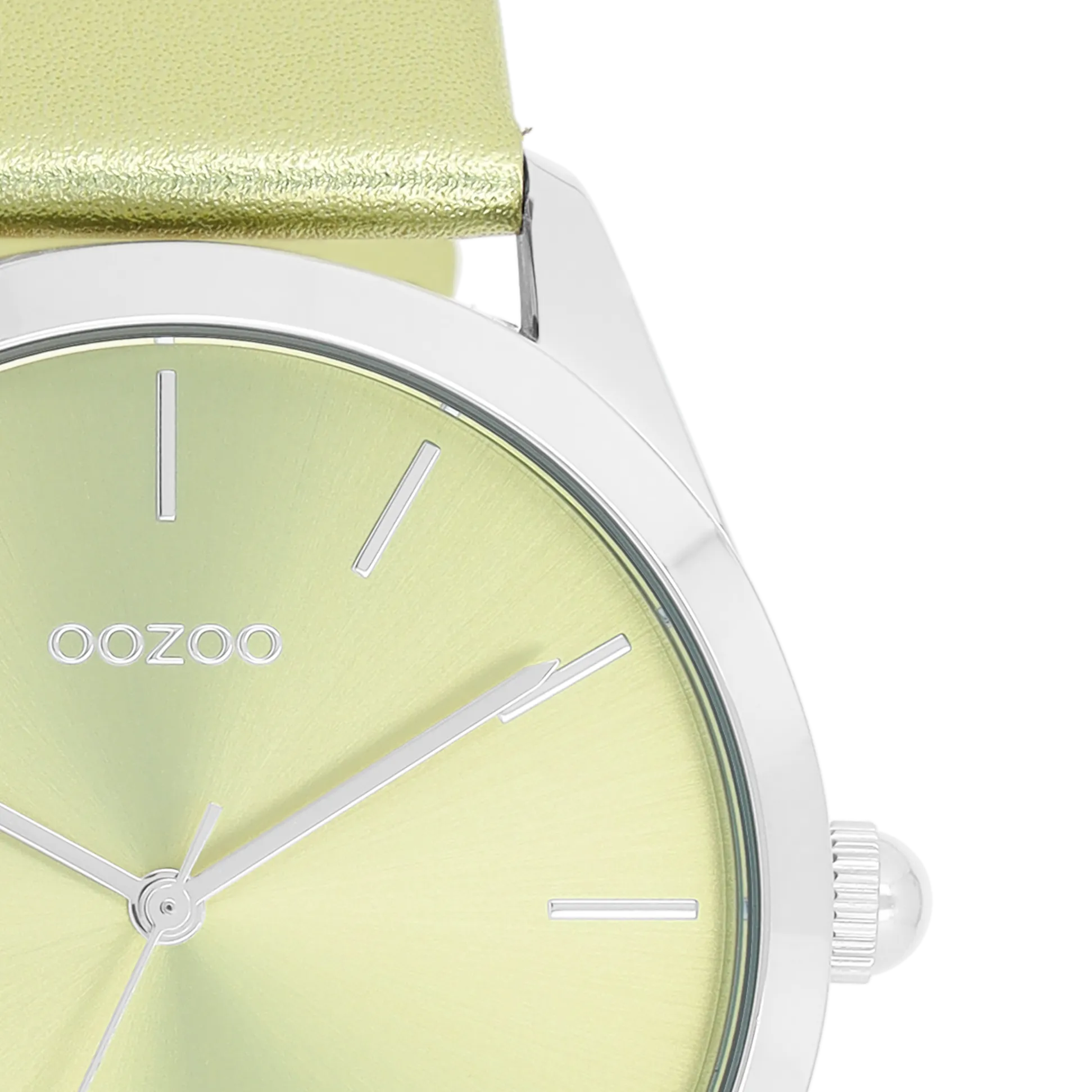 Silver coloured OOZOO watch with lime green leather strap - C11331