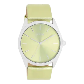 Silver coloured OOZOO watch with lime green leather strap - C11331