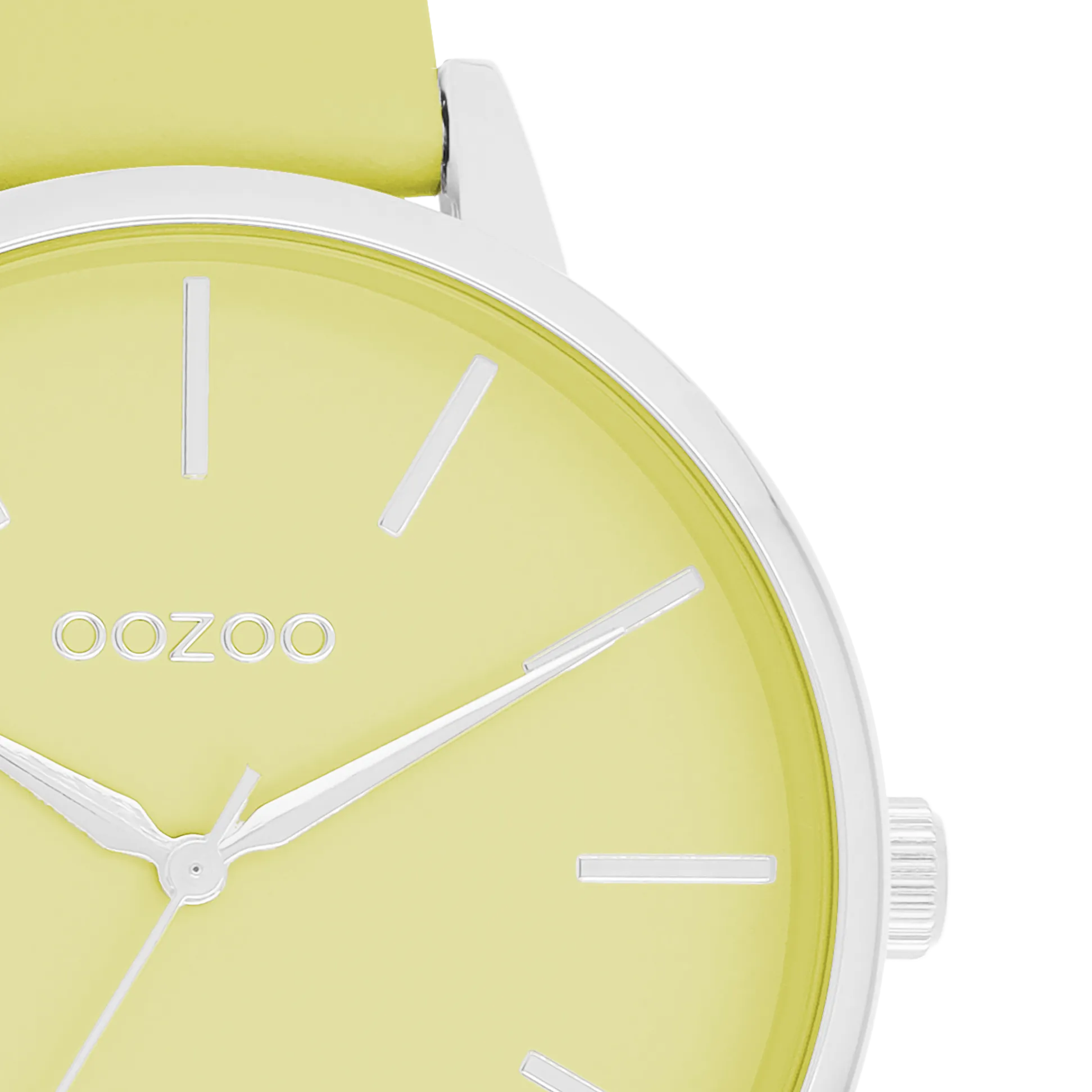 Silver coloured OOZOO watch with lime green leather strap - C11360