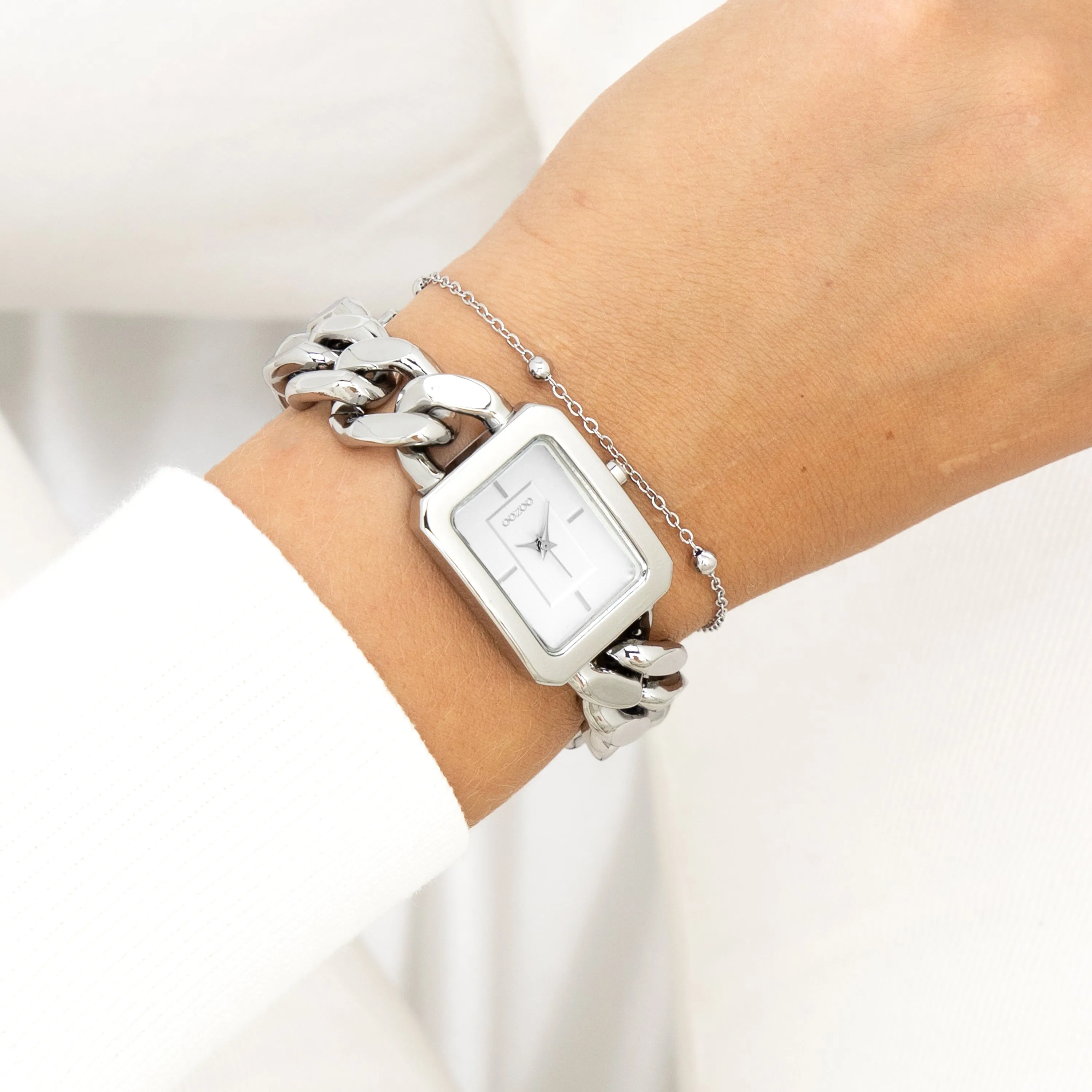 Silver coloured OOZOO watch with silver coloured chain bracelet - C11270