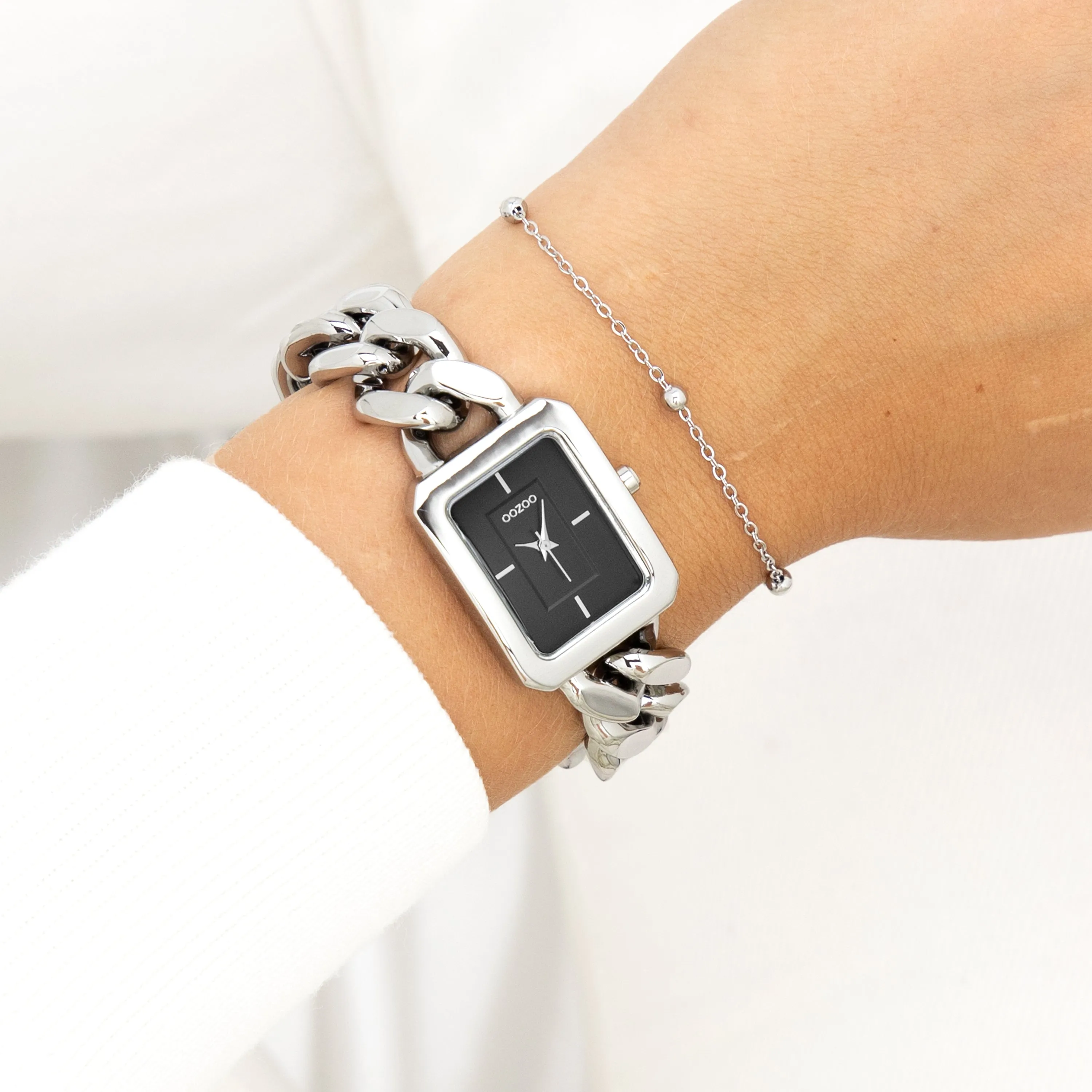 Silver coloured OOZOO watch with silver coloured chain bracelet - C11271