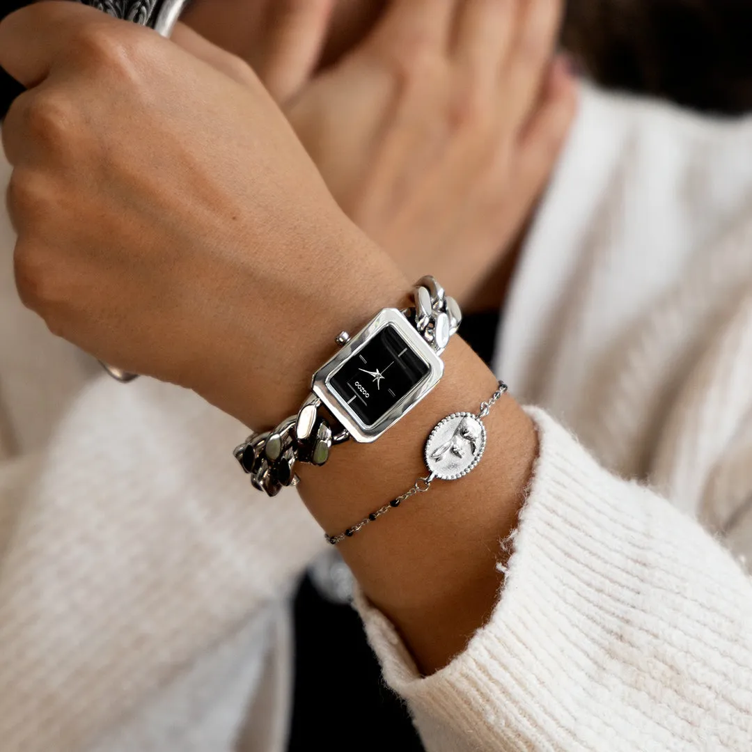 Silver coloured OOZOO watch with silver coloured chain bracelet - C11271