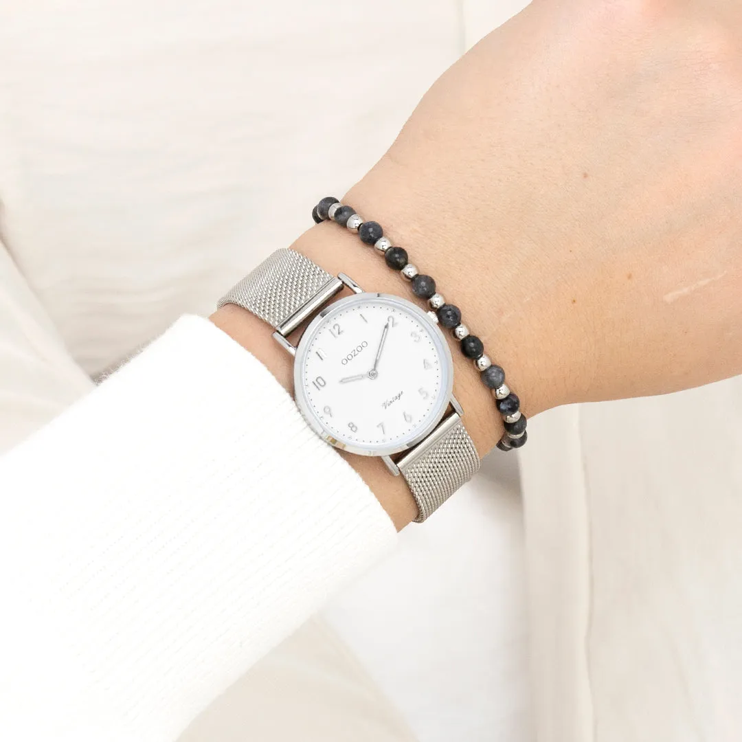 Silver coloured OOZOO watch with silver coloured metal mesh bracelet - C20345