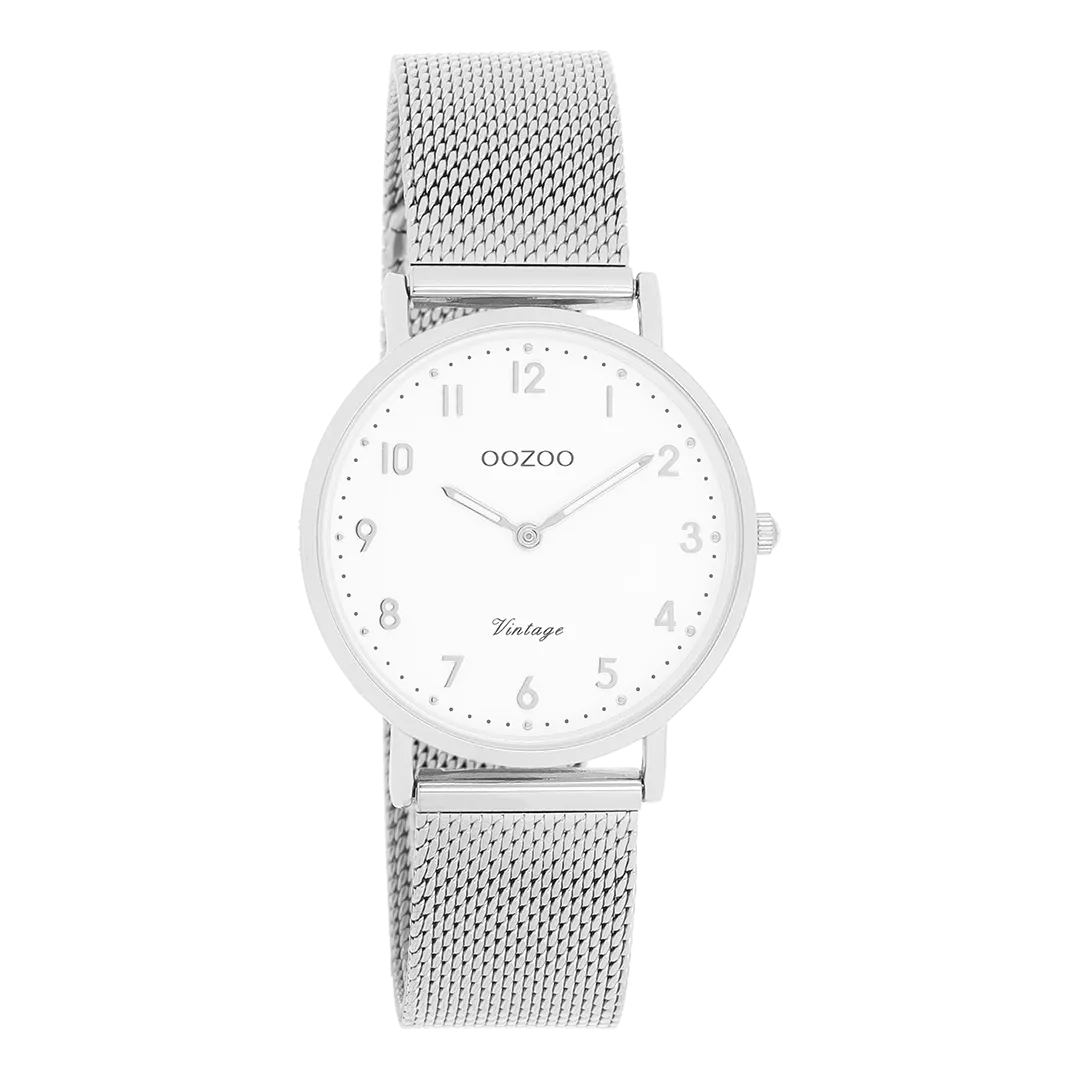 Silver coloured OOZOO watch with silver coloured metal mesh bracelet - C20345