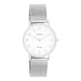 Silver coloured OOZOO watch with silver coloured metal mesh bracelet - C20345