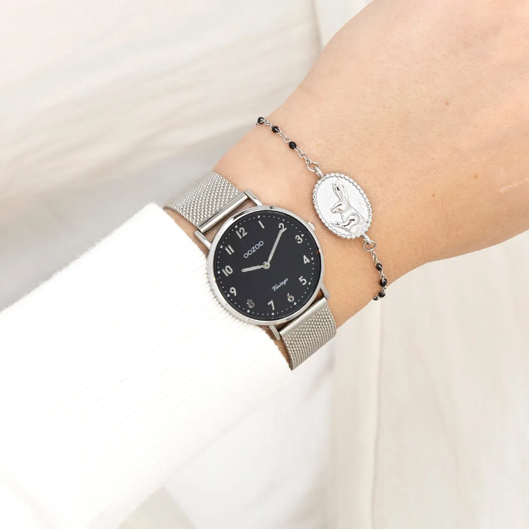 Silver coloured OOZOO watch with silver coloured metal mesh bracelet - C20346