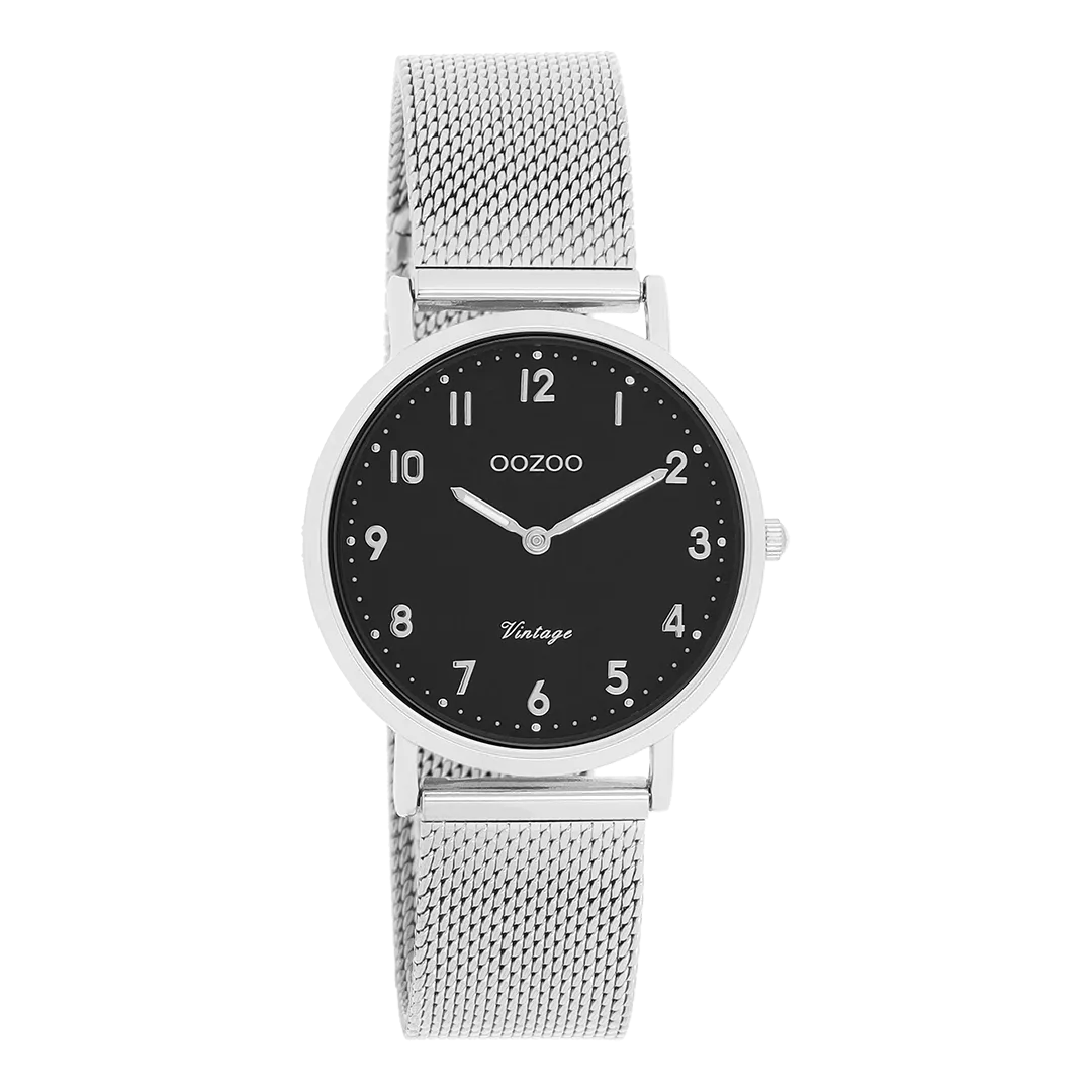 Silver coloured OOZOO watch with silver coloured metal mesh bracelet - C20346