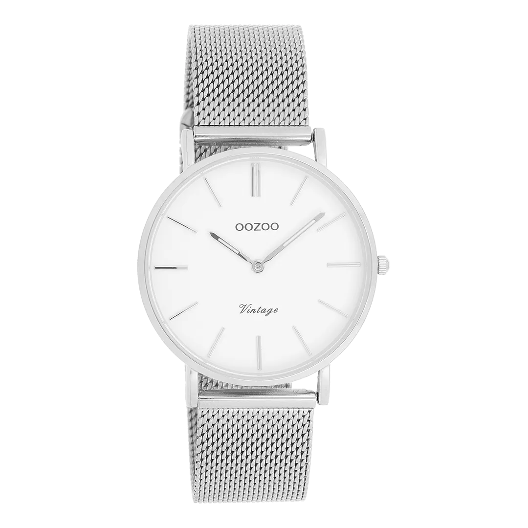 Silver coloured OOZOO watch with silver coloured metal mesh bracelet - C9902