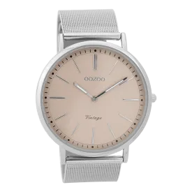 Silver coloured  watch with silver coloured metal mesh bracelet