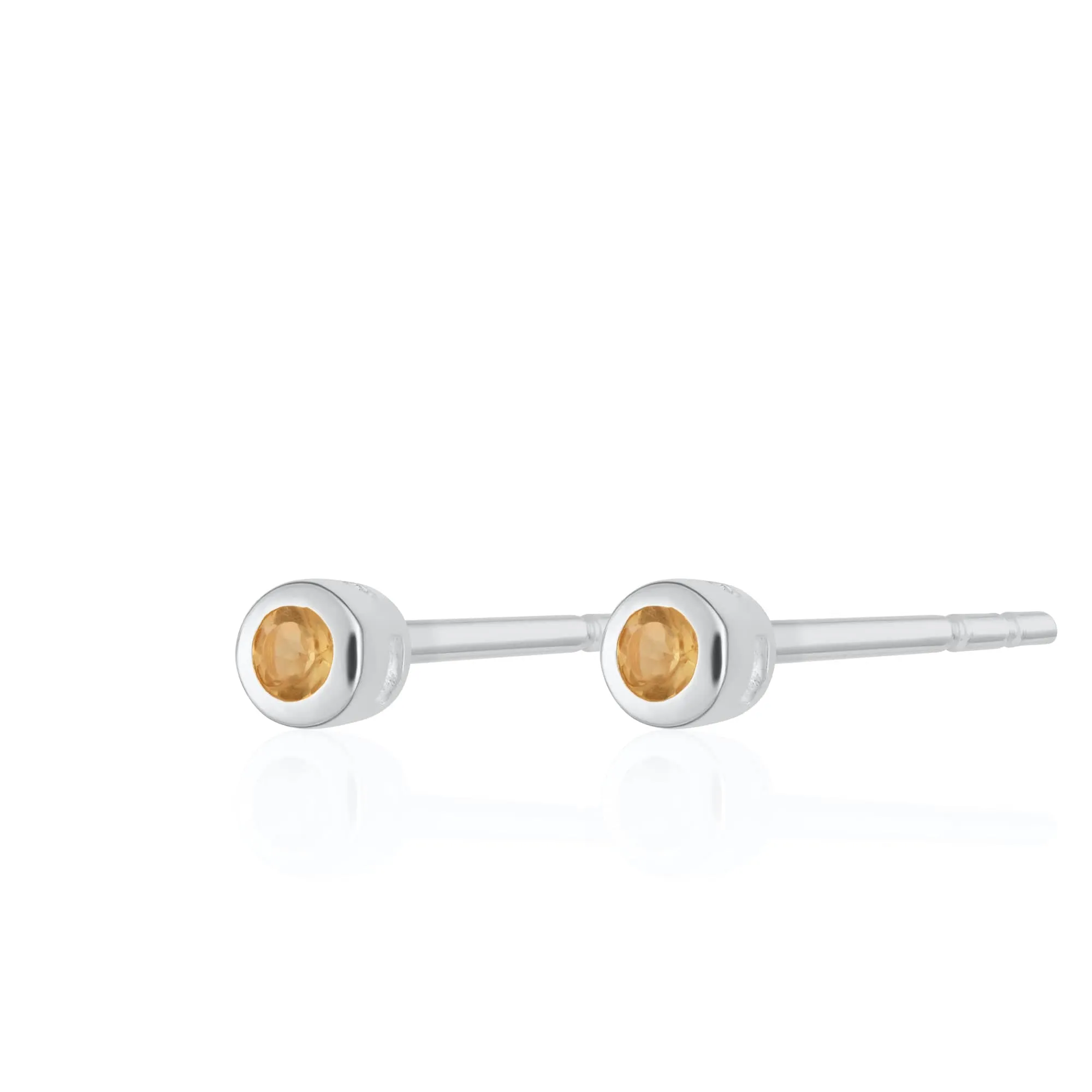 Silver November Birthstone Teeny Stud Earrings (Citrine)