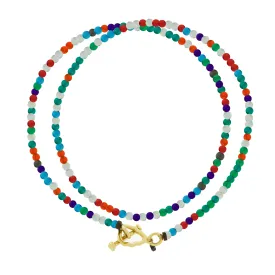 Skull Toggle Multicolor Double-Wrap Bead Bracelet