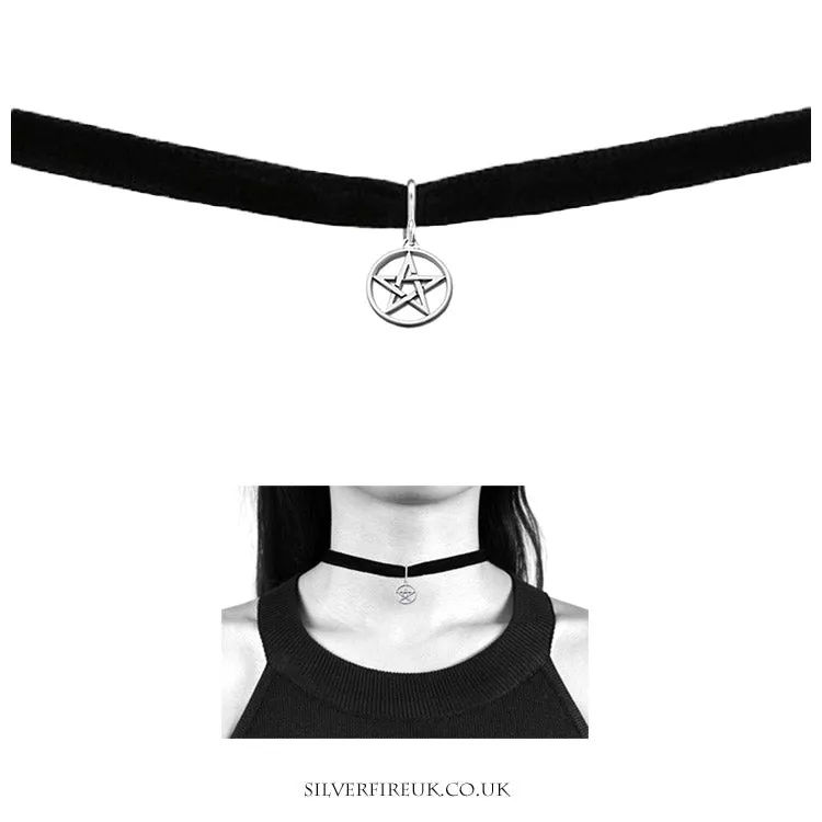 Small Pentagram Velvet Choker (sterling silver & black velvet)