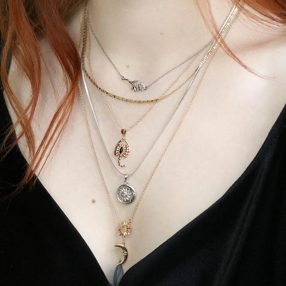 SOLSTICE. Sun & Moon Lariat Necklace - Gold