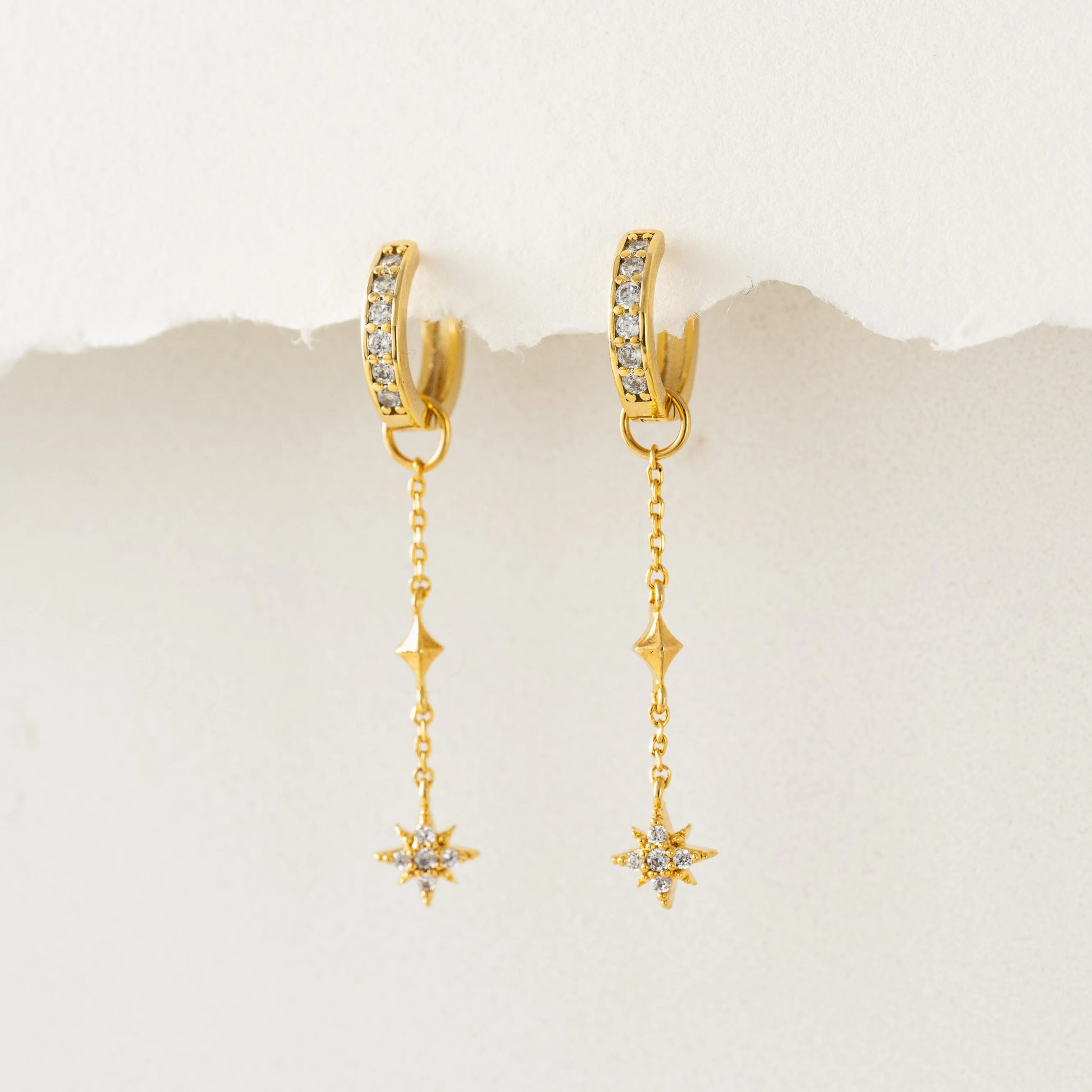 Starburst Drop Charm Hoop Earrings