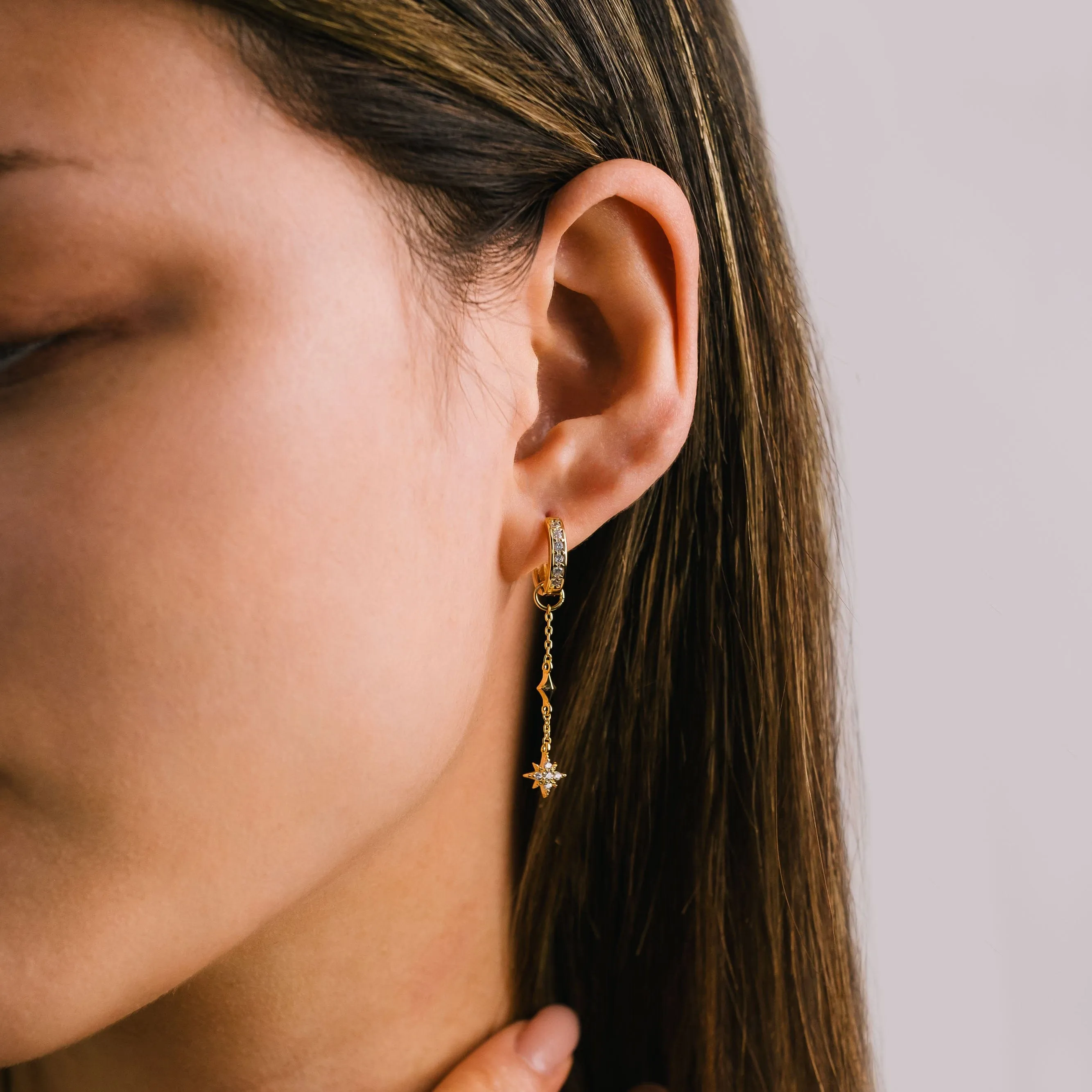 Starburst Drop Charm Hoop Earrings