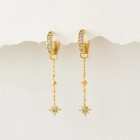 Starburst Drop Charm Hoop Earrings