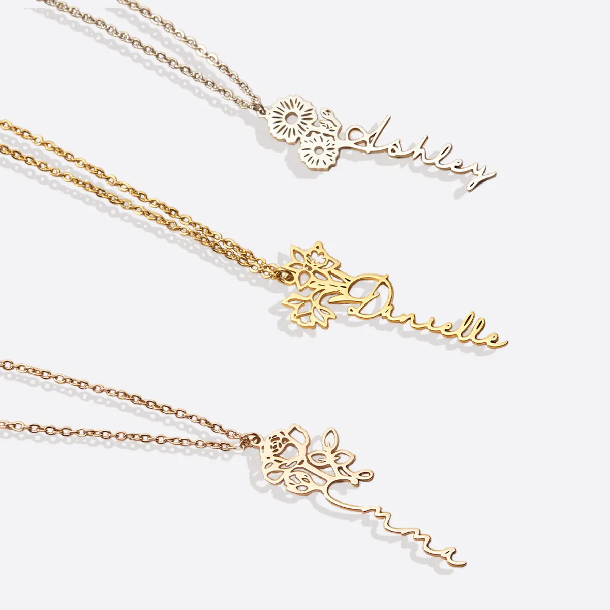 Sterling Silver Birth Flower Name Necklace