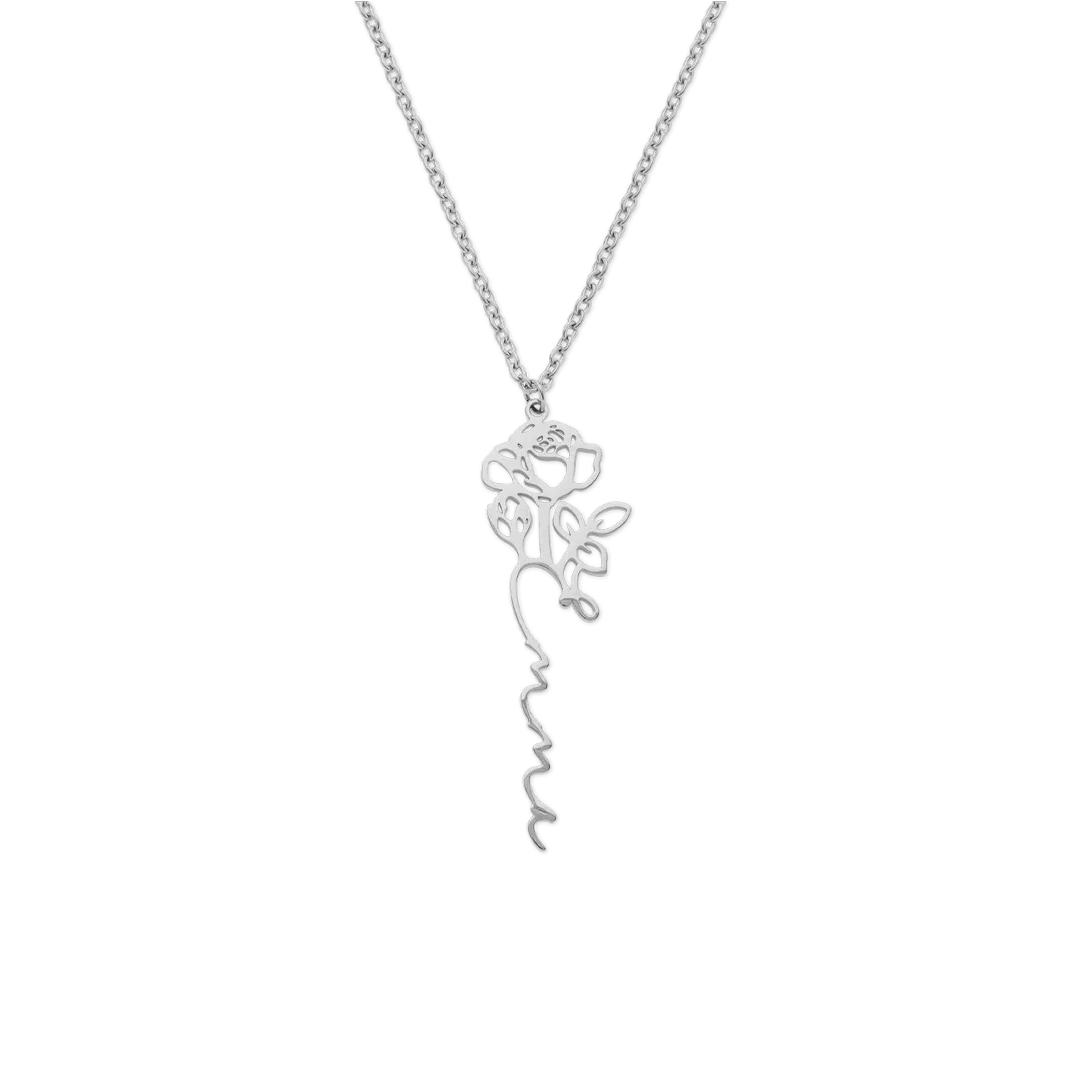 Sterling Silver Birth Flower Name Necklace