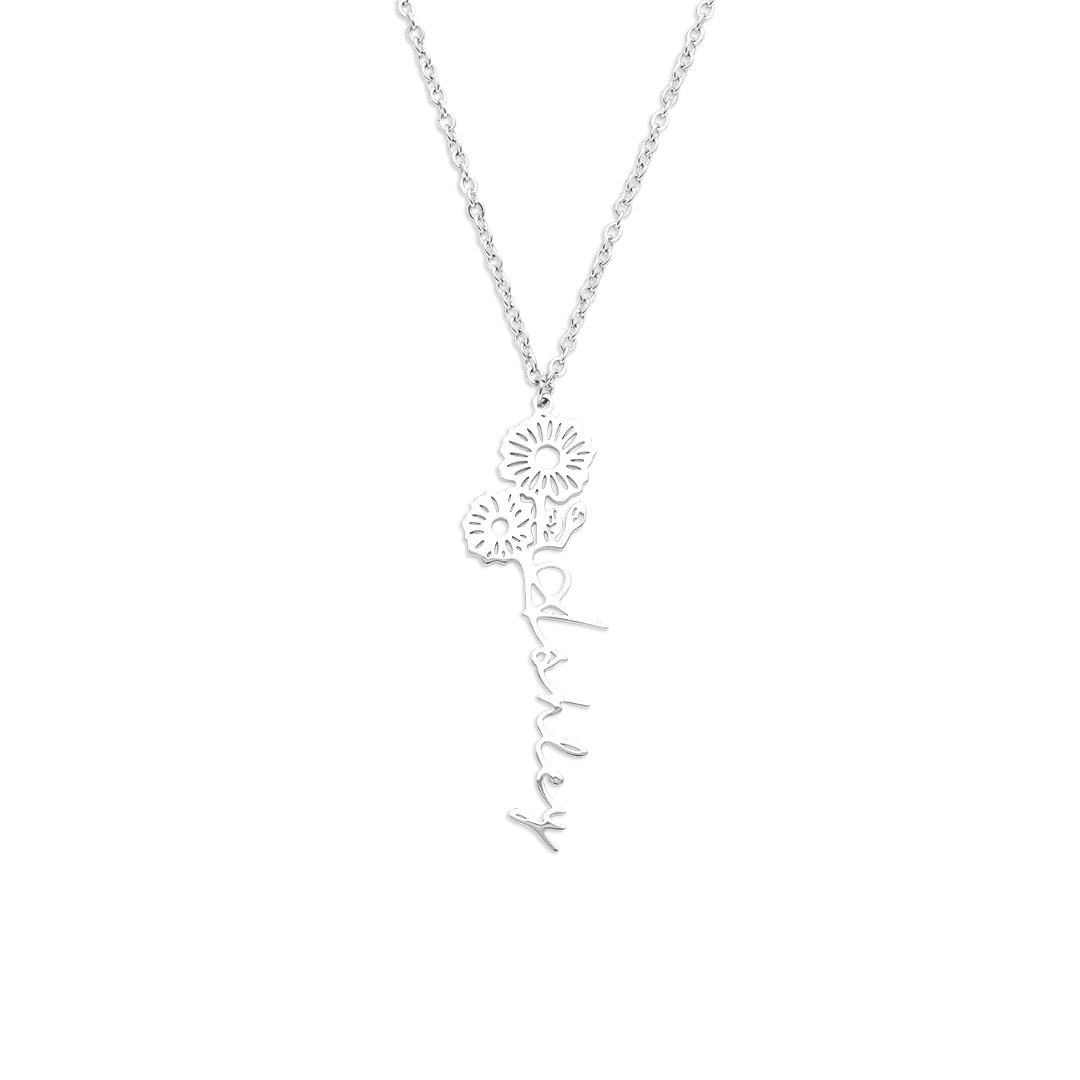 Sterling Silver Birth Flower Name Necklace