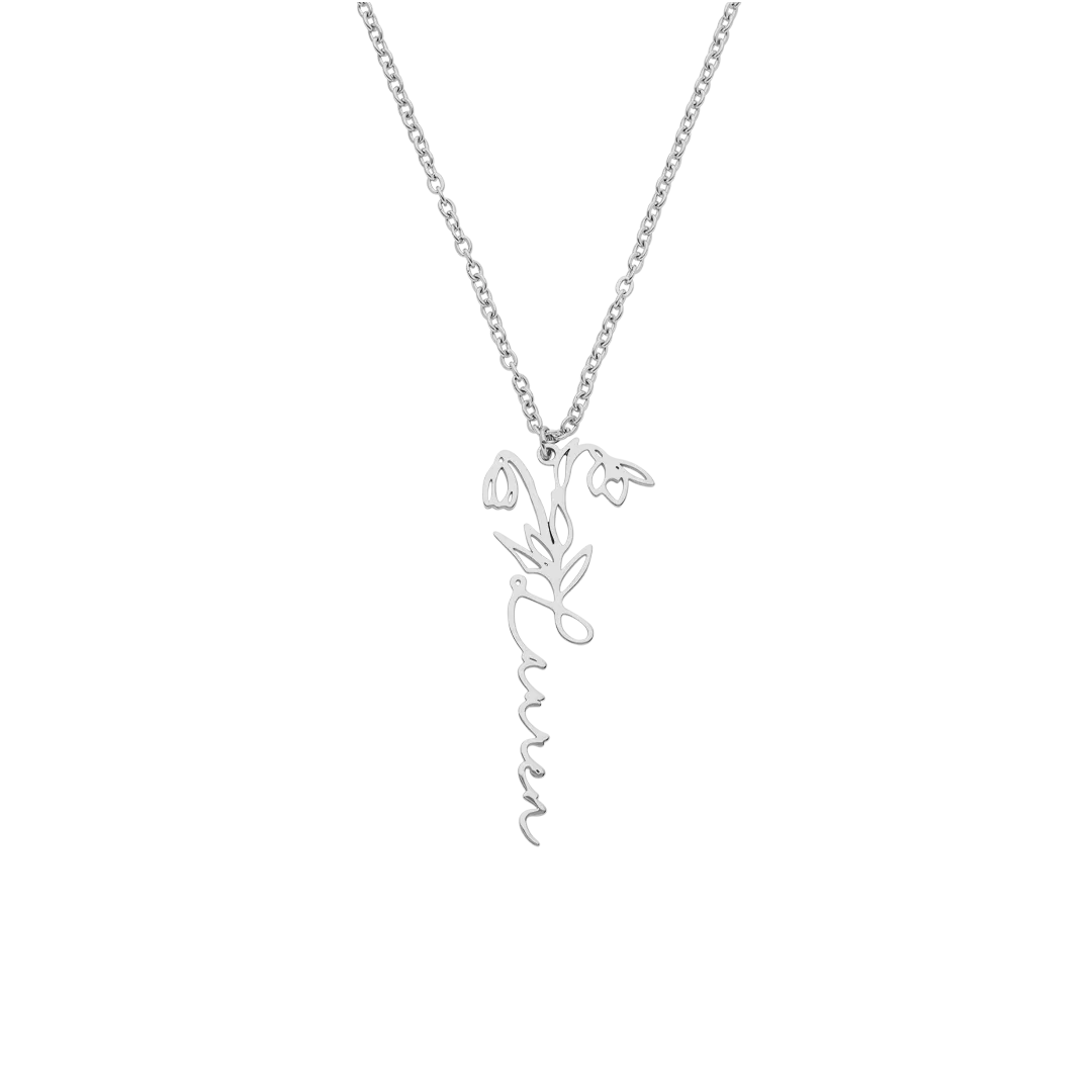 Sterling Silver Birth Flower Name Necklace