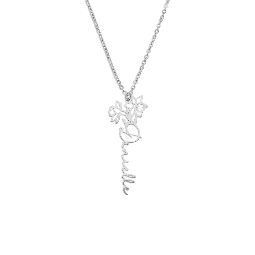 Sterling Silver Birth Flower Name Necklace