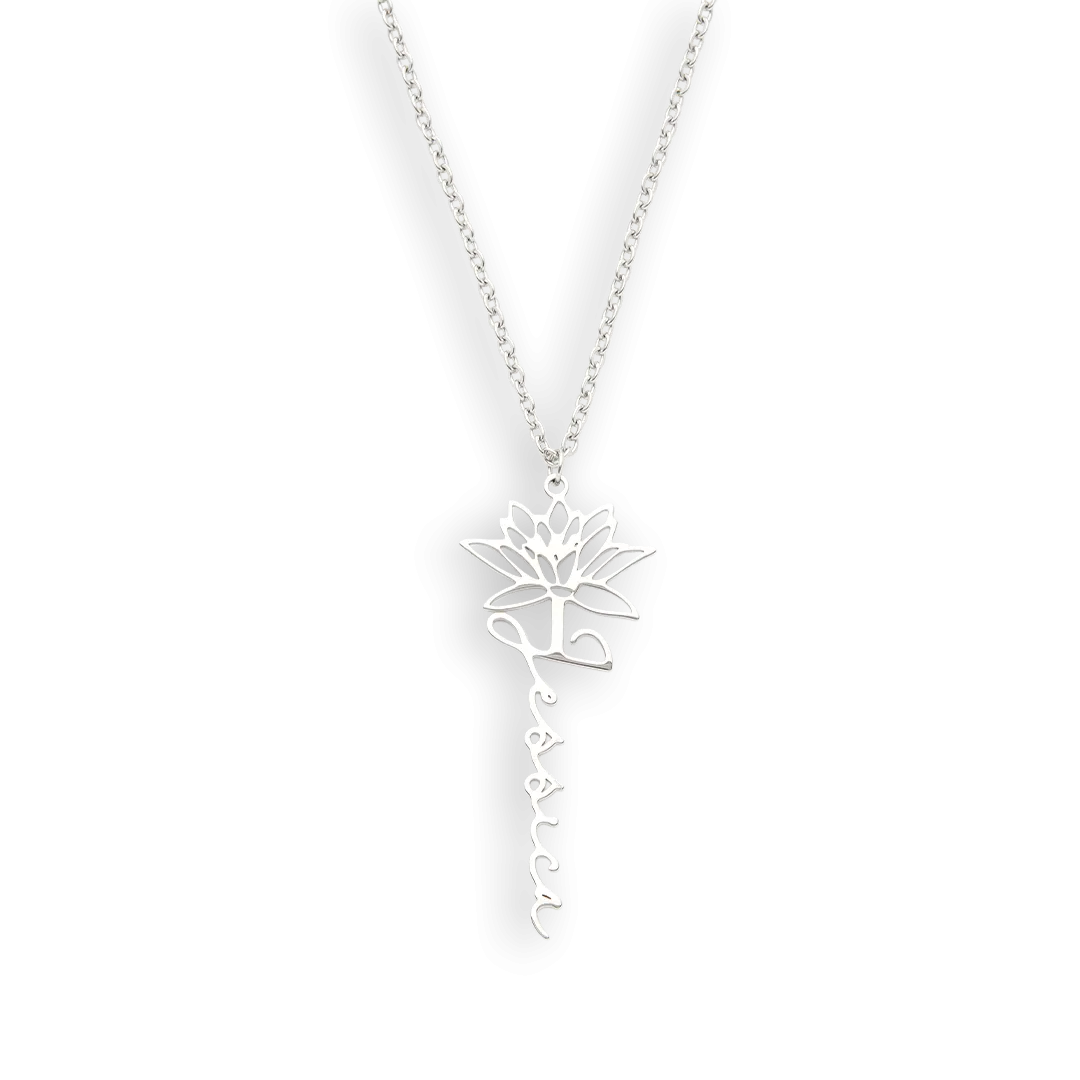 Sterling Silver Birth Flower Name Necklace