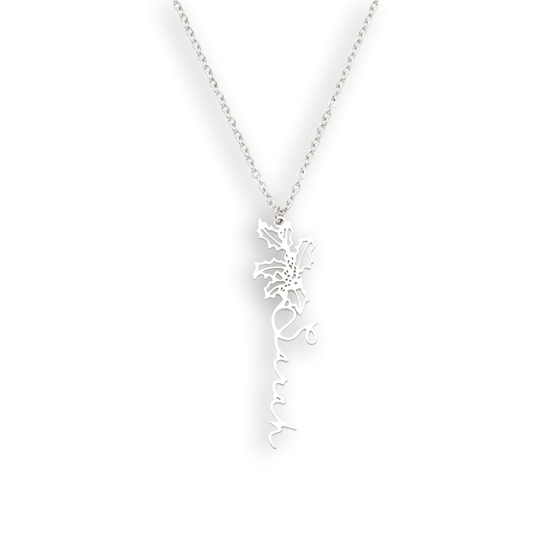 Sterling Silver Birth Flower Name Necklace