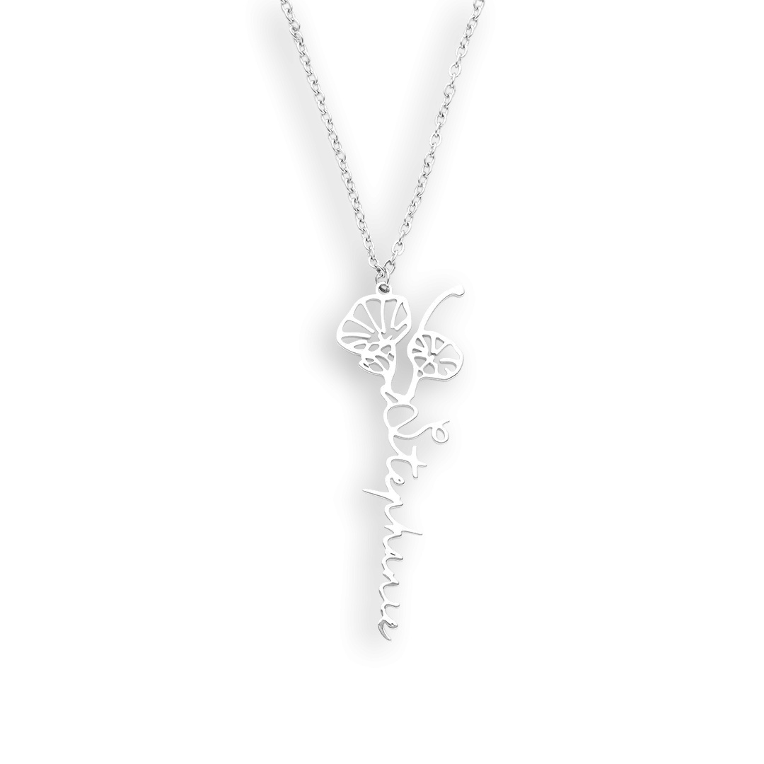 Sterling Silver Birth Flower Name Necklace