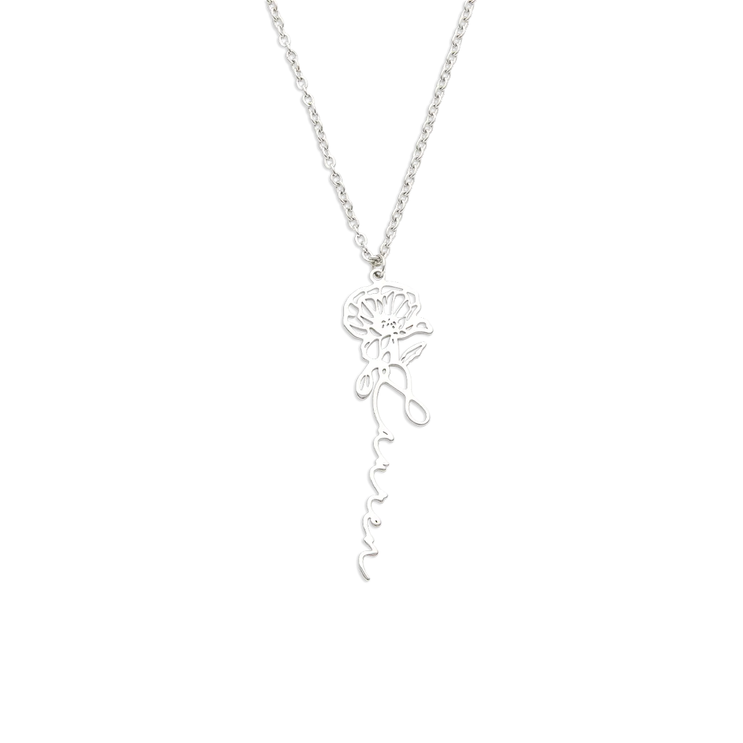 Sterling Silver Birth Flower Name Necklace