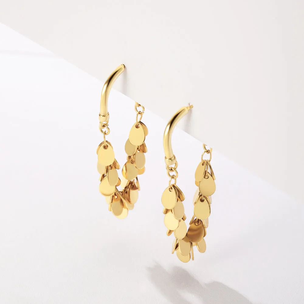 Tassel Dangle Drop Earrings-14K Gold Sequin Earrings