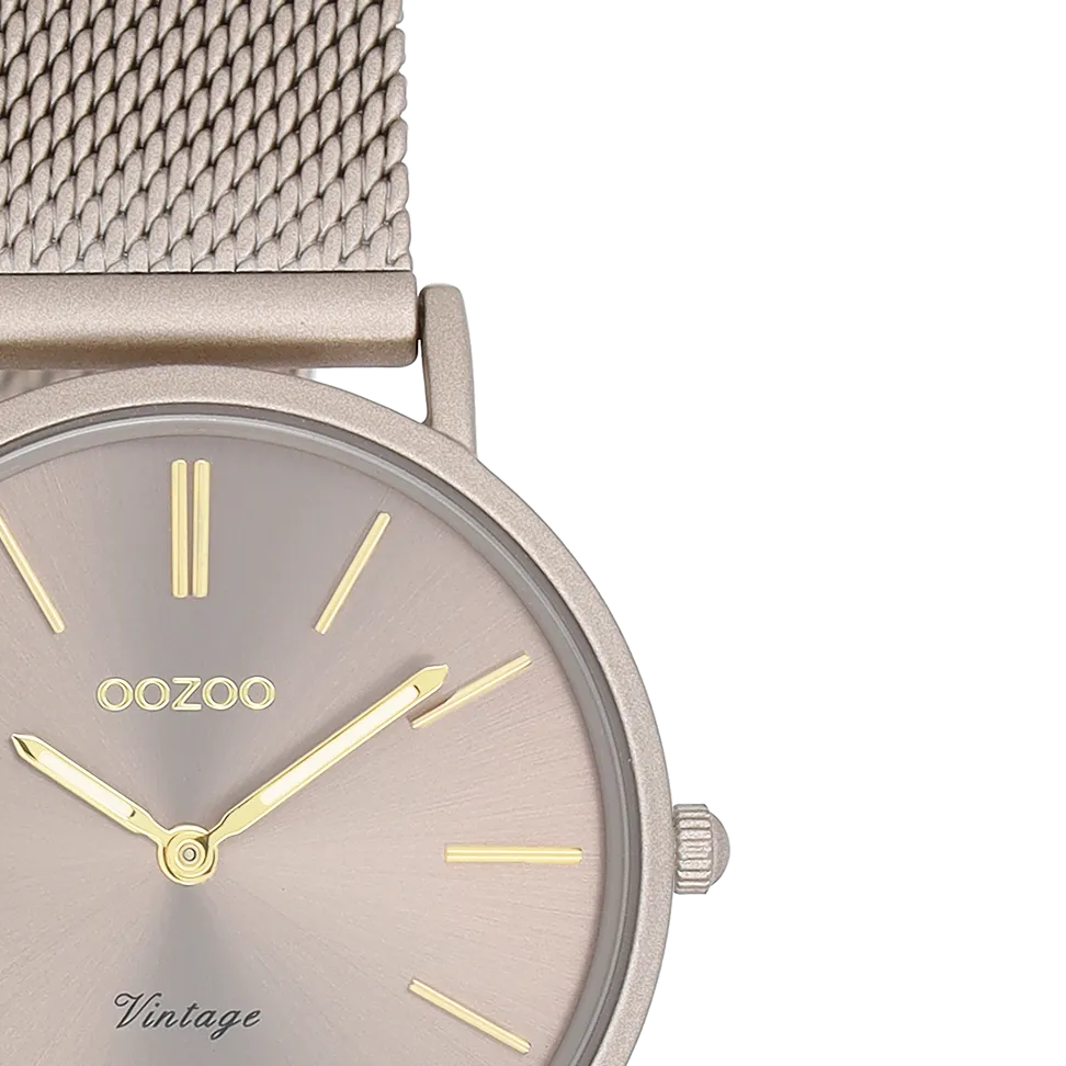 Taupe OOZOO watch with taupe metal mesh bracelet - C20338