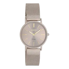 Taupe OOZOO watch with taupe metal mesh bracelet - C20338