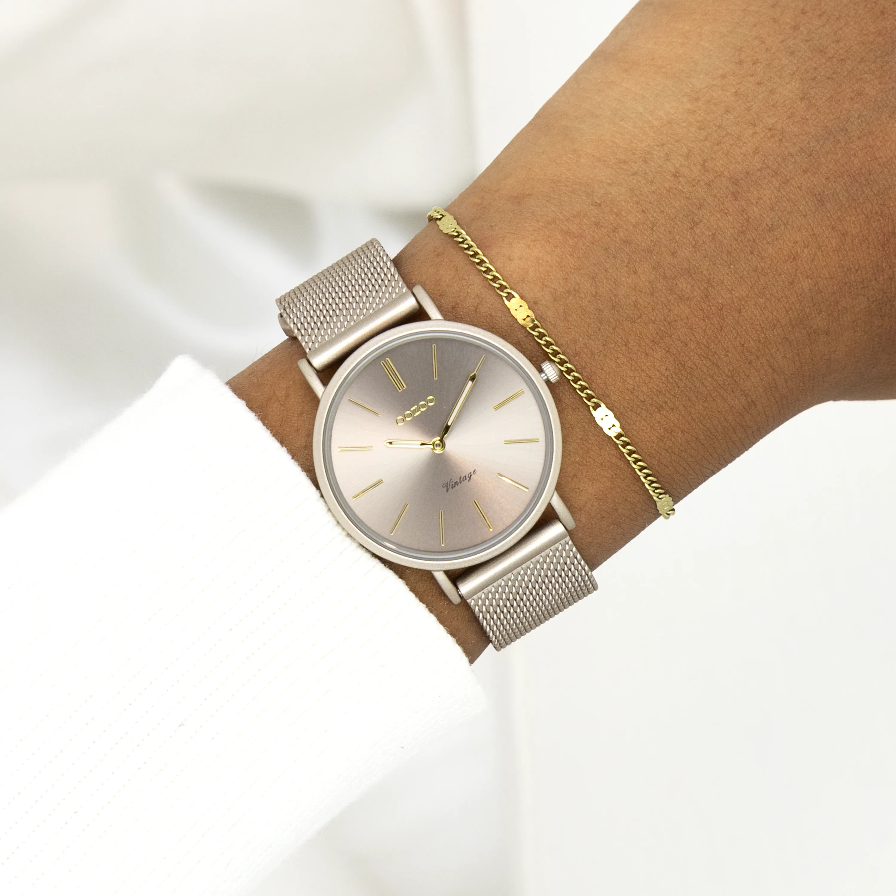 Taupe OOZOO watch with taupe metal mesh bracelet - C20338