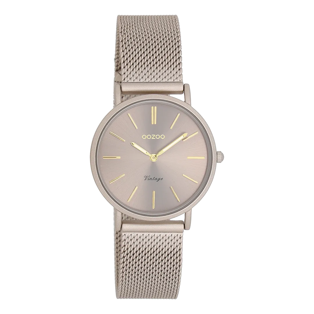 Taupe OOZOO watch with taupe metal mesh bracelet - C20338