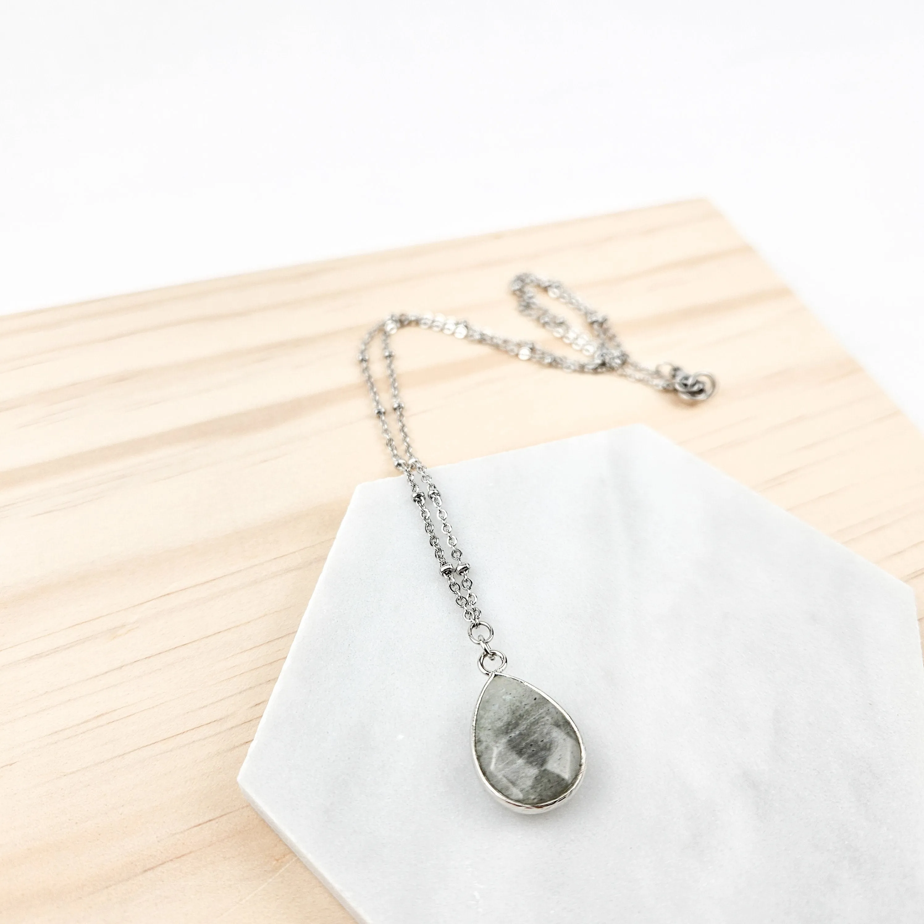 Teardrop Labradorite Crystal Silver Necklace