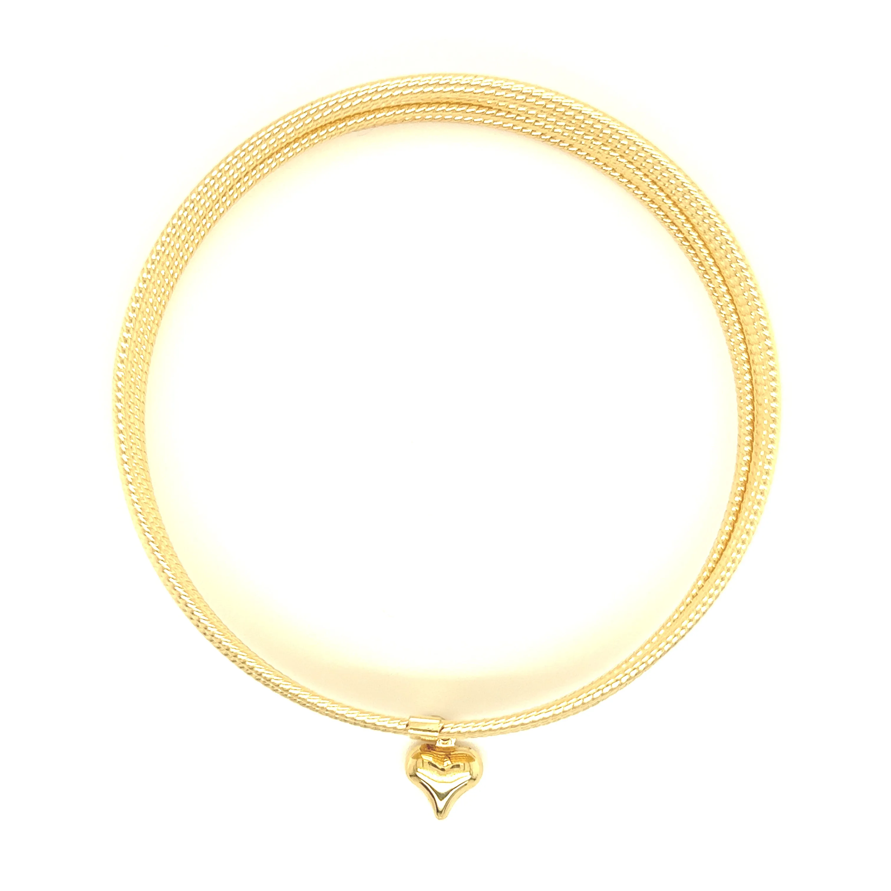 Textured Bangle Bracelet Set with Dangle Heart in 14K Yellow Gold