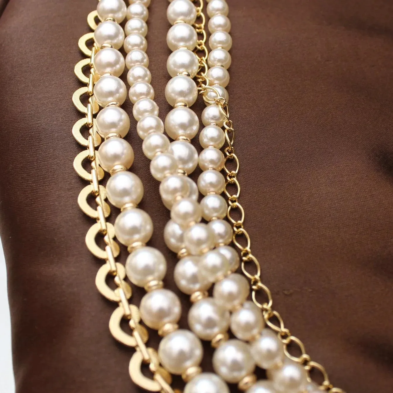 TFC Bridgerton Pale Pearl Gold Plated Layered Necklace