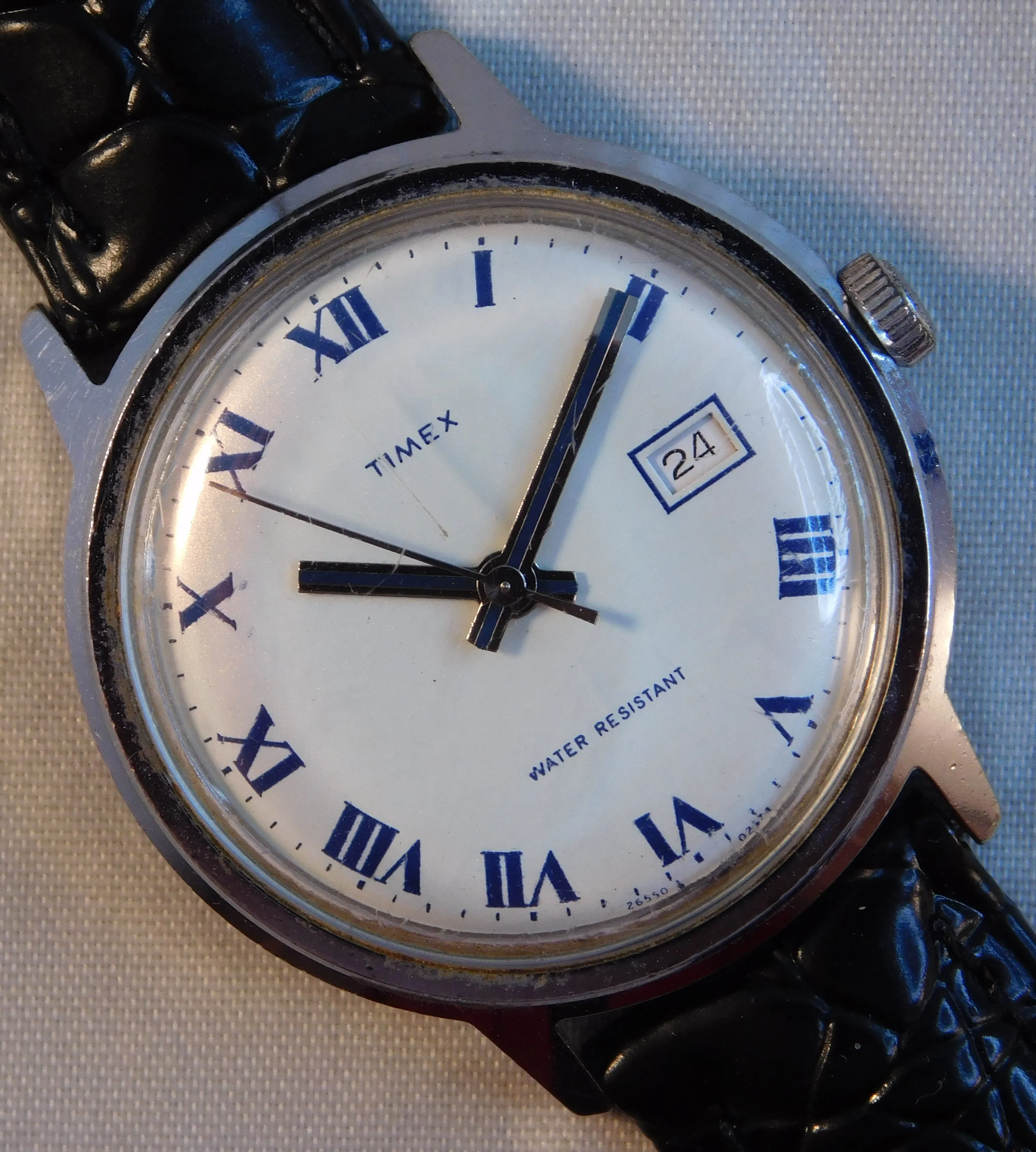 Timex Marlin Date Circa 1974 Roman Numeral Dial Stainless Steel Mens Watch....33mm