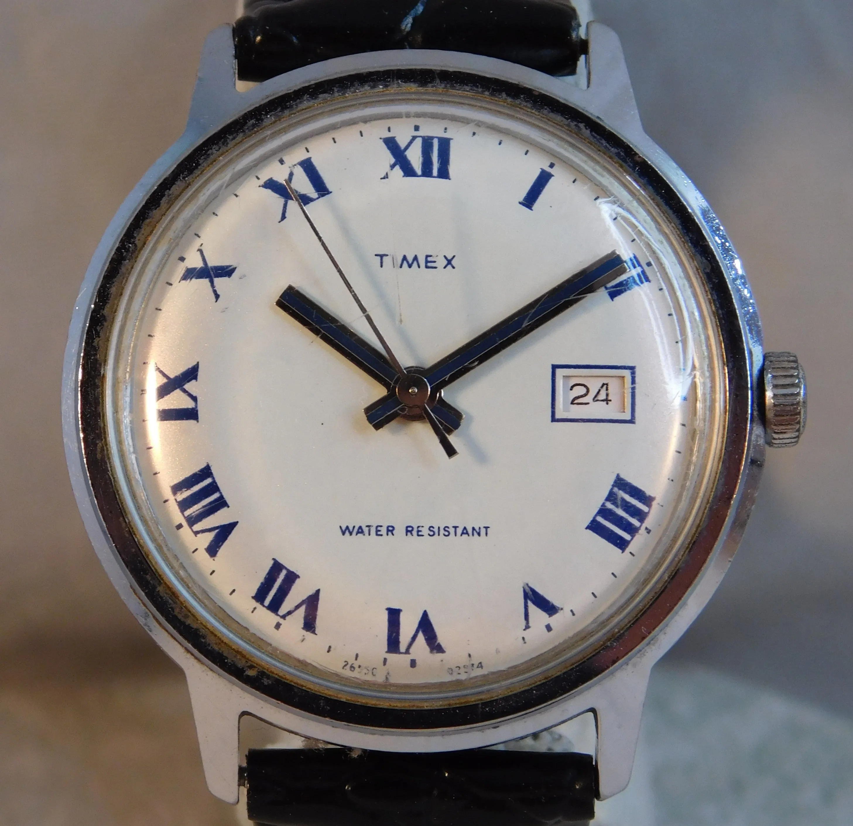 Timex Marlin Date Circa 1974 Roman Numeral Dial Stainless Steel Mens Watch....33mm