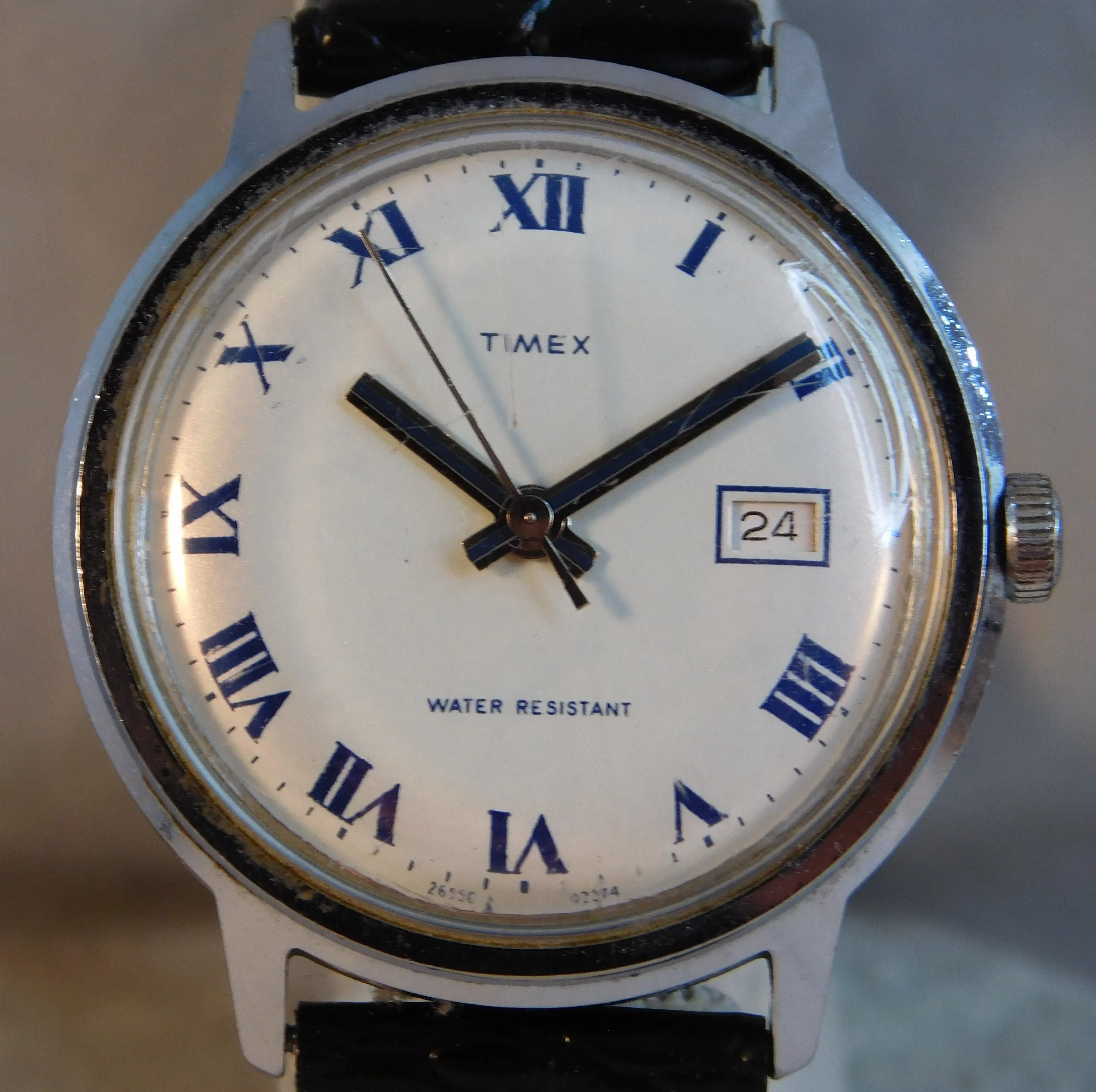 Timex Marlin Date Circa 1974 Roman Numeral Dial Stainless Steel Mens Watch....33mm