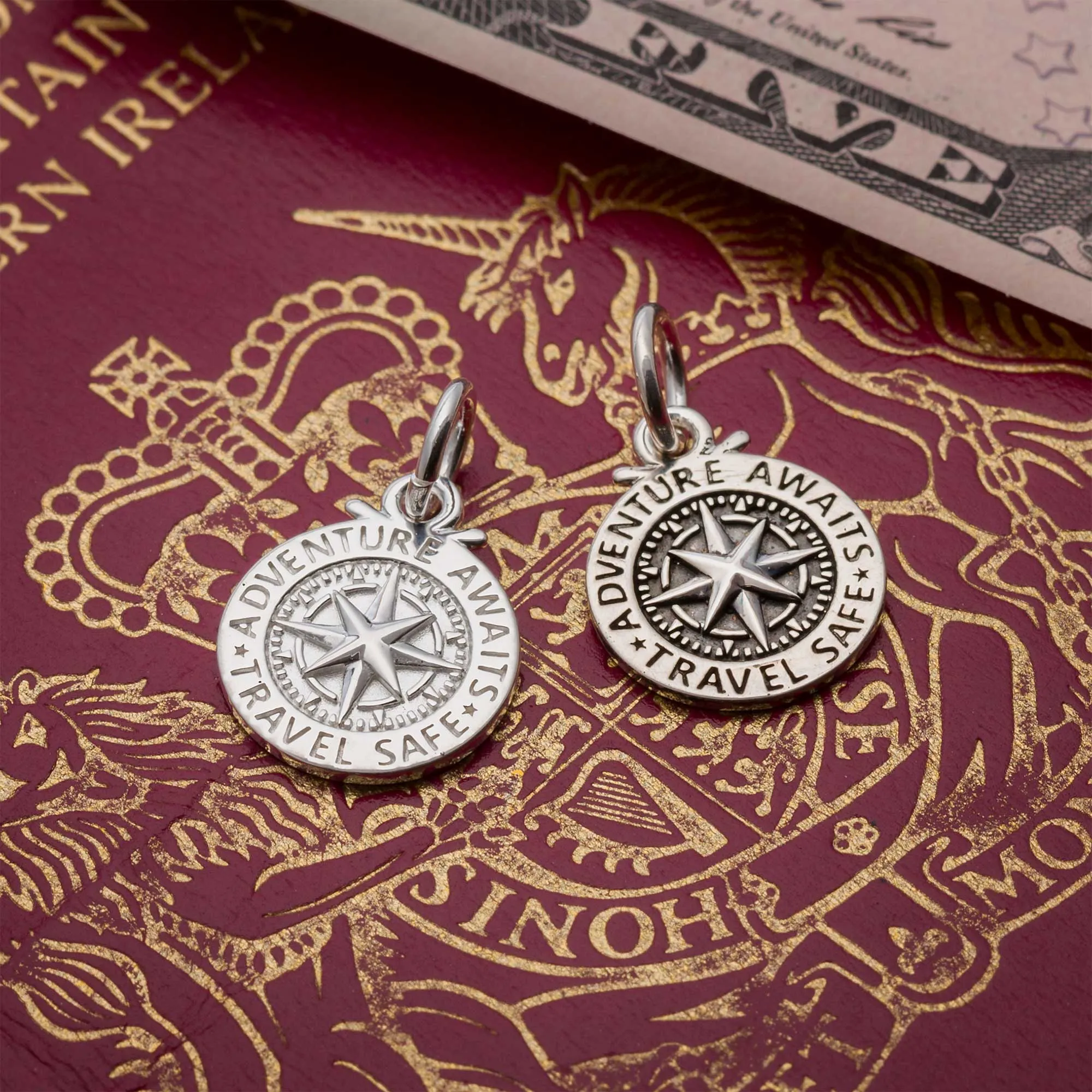 Travel Safe Compass Personalised Silver Charm